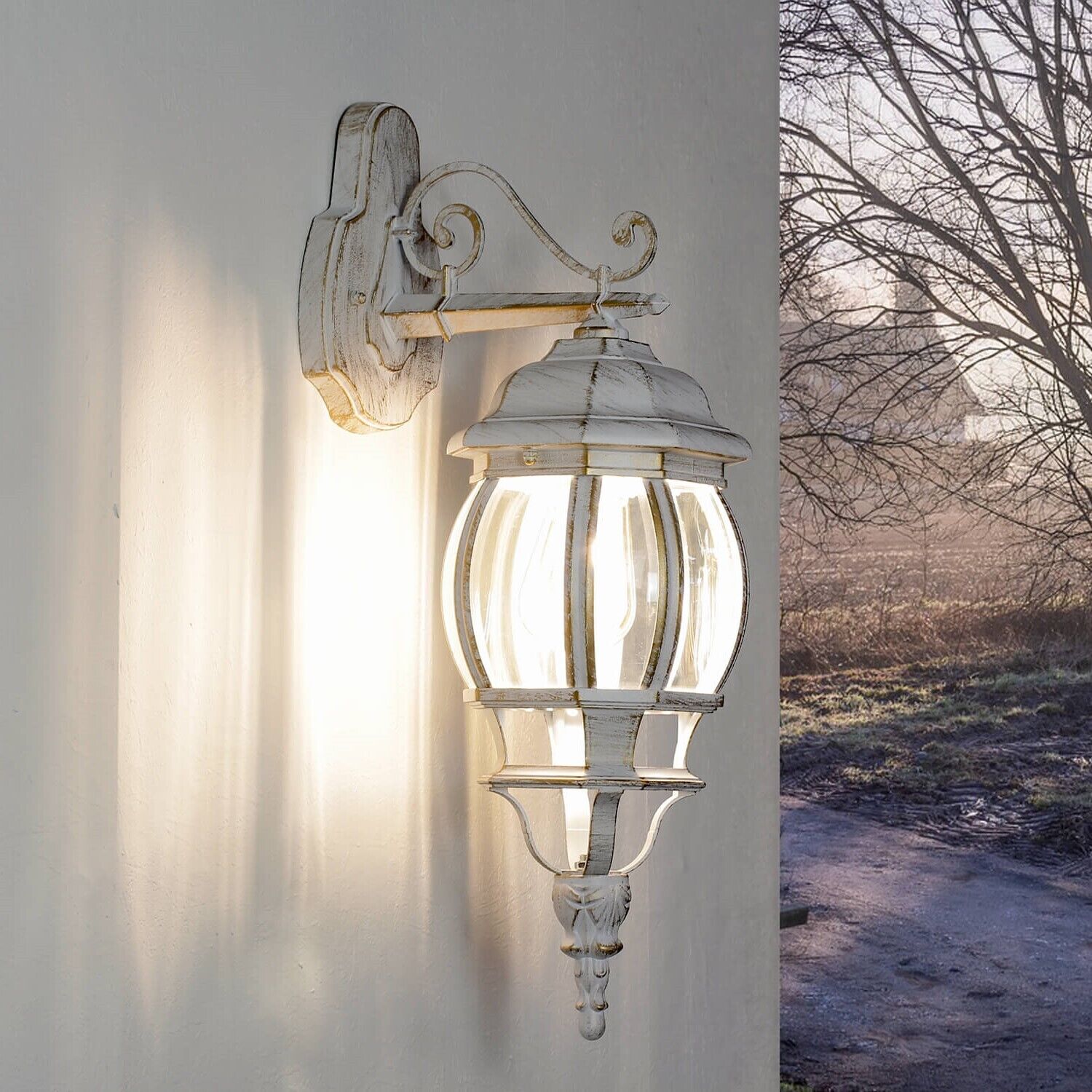 Lampe d'extérieur rustique BREST en blanc or IP44 E27