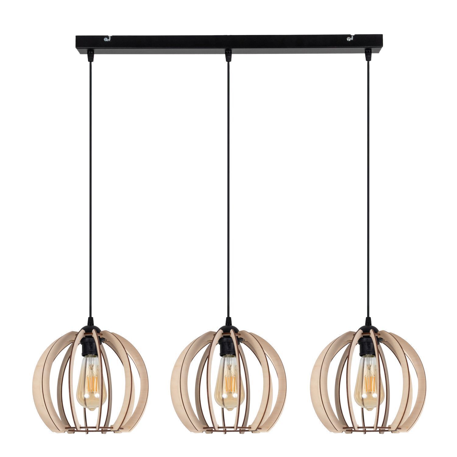 Lange Hängelampe Holz Metall E27 L:80 cm wohnlich pendant light, three lights, wooden frame, industrial, hanging lamp