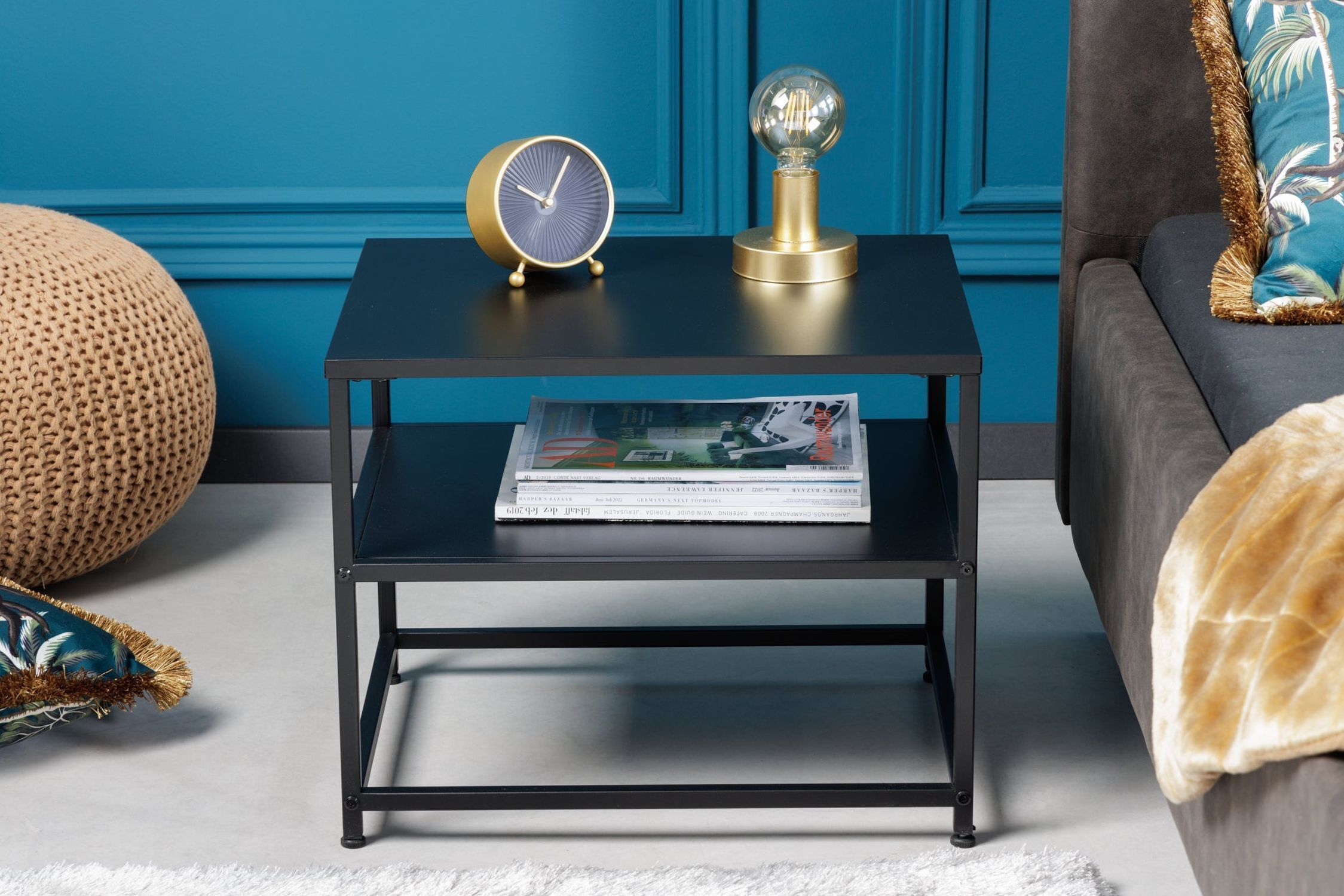 Table d'appoint avec espace de rangement Acier noir 50 x 40 cm