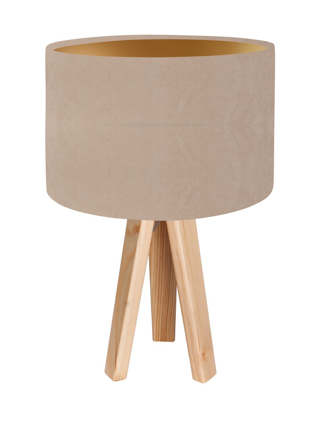 Lampe de table tripode beige or ronde rétro 46cm