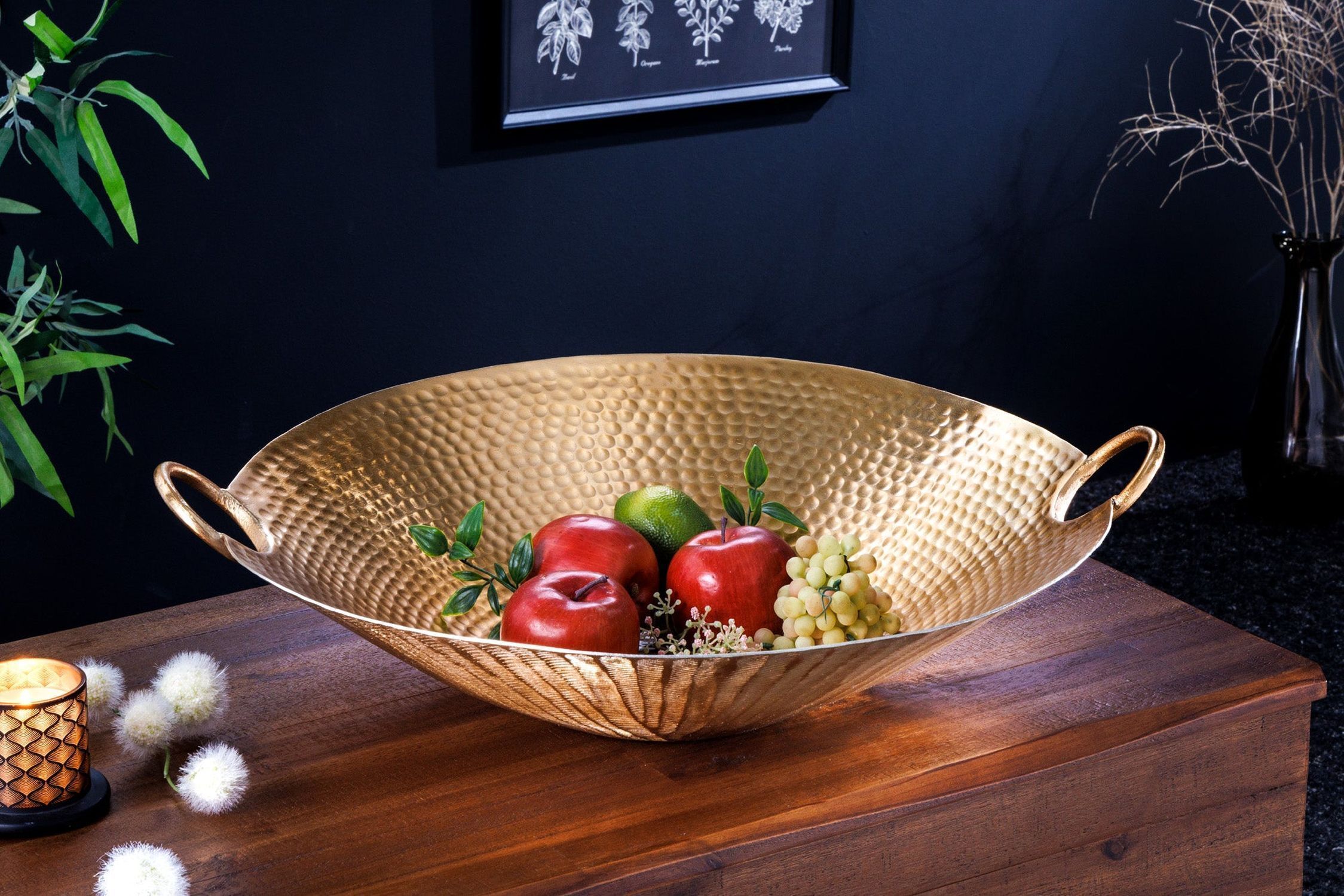 Coupe décorative ronde Ø 50 cm martelé en or fait main