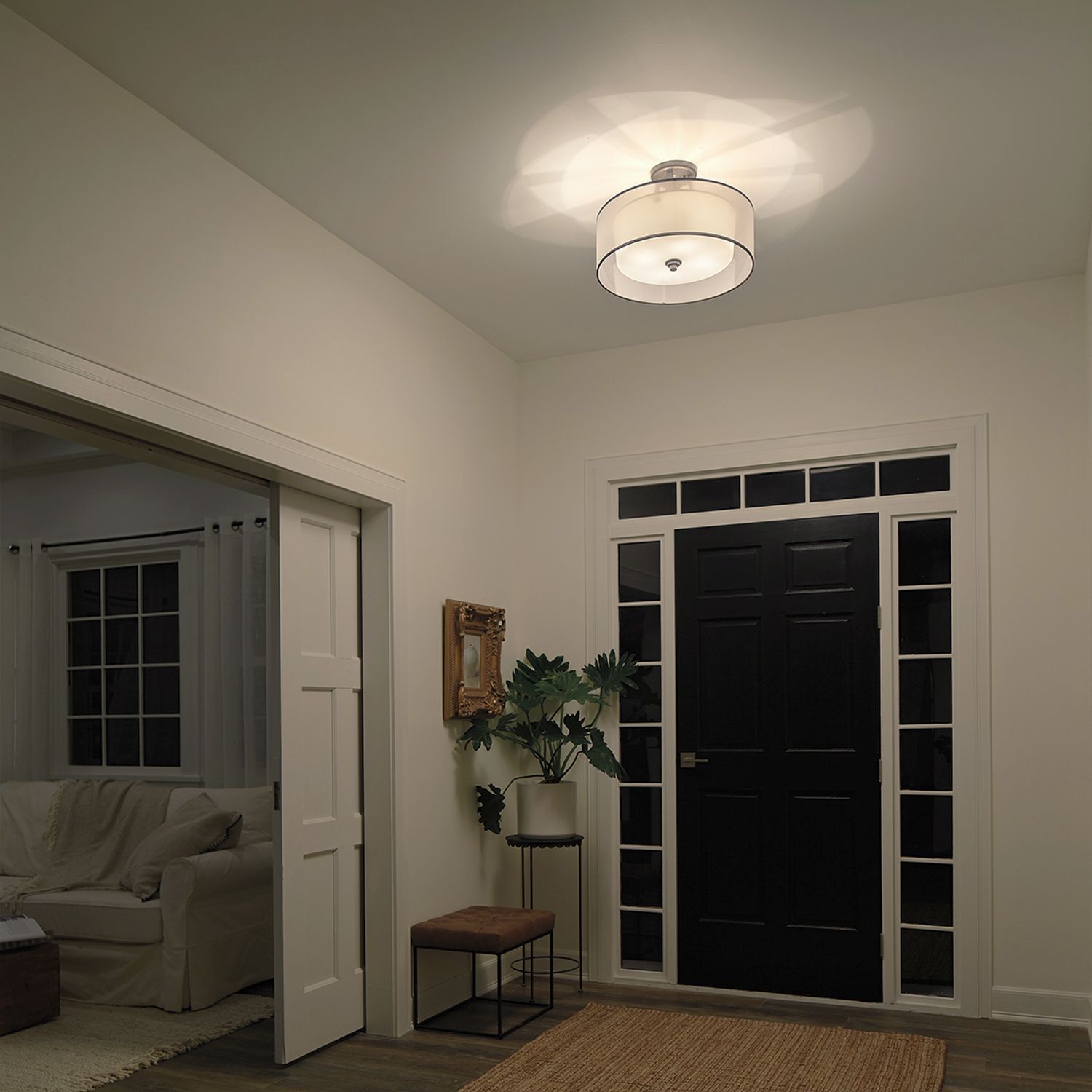 Deckenlampe Weiß Zinn antik Glas Leinen Metall CANELADO Leuchte, Architektur, Gebäude, Foyer, Drinnen