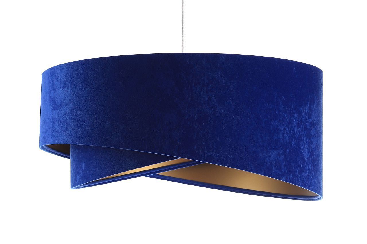 Suspension E27 ronde Ø 50 cm Bleu Or Tissu aspect velours