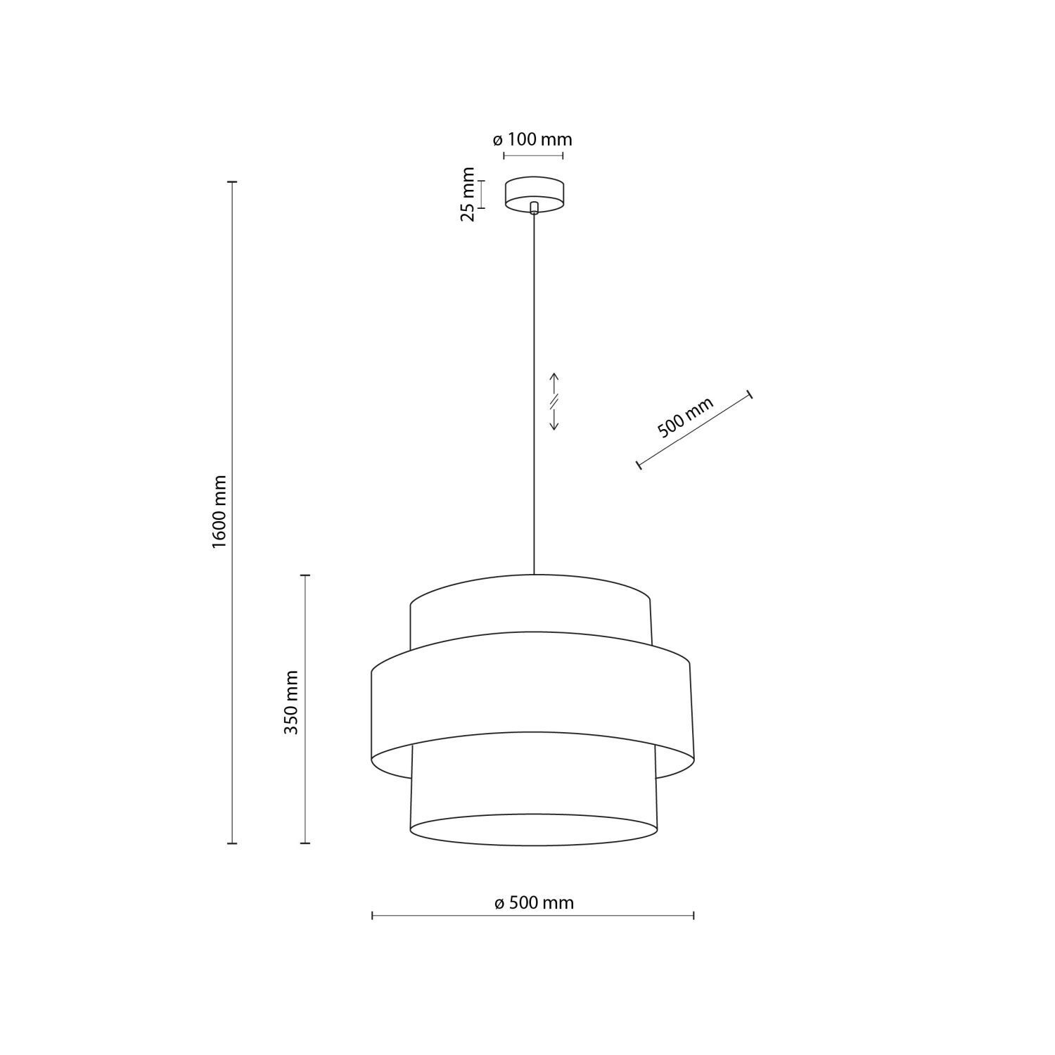 Suspension Blanc Ø 50 cm H : max. 160 cm Tissu Métal E27