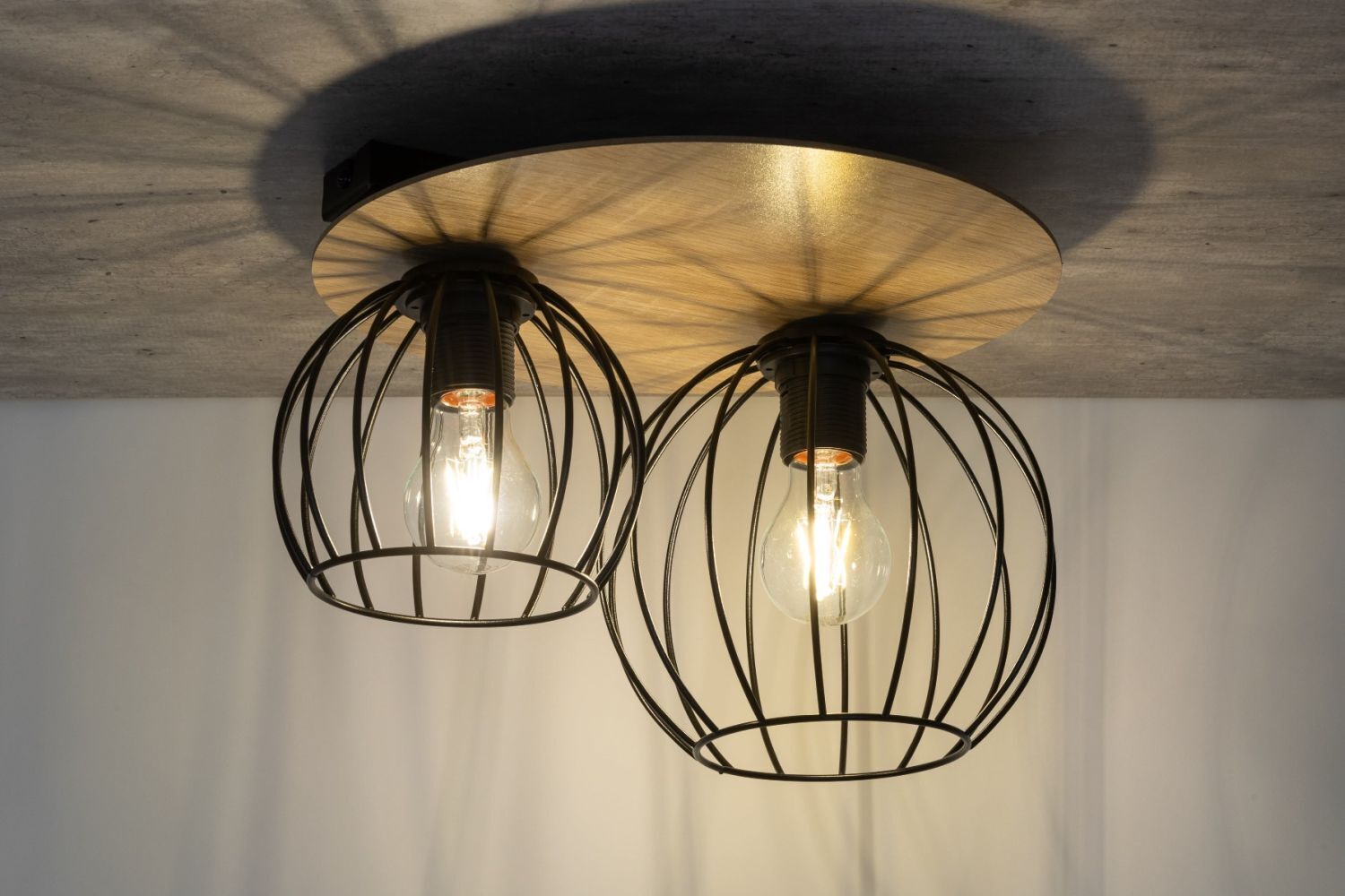 Plafonnier Noir Naturel E27 Métal Bois Salon
