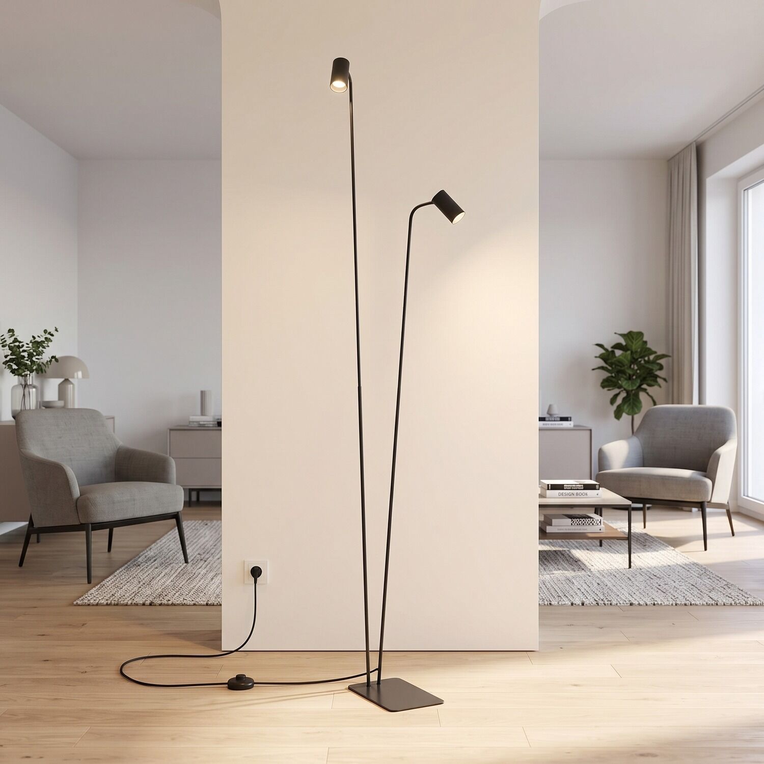 stehlampe-moderne-wohnzimmerbeleuchtung-stehleuchte-wohnzimmer-colene-2x-gu10-bis-10-w-schwarz-mit-schalter-modern-no7708-02 Stehlampe, Tall, Schwarze Lampe, LED, Wohnzimmer