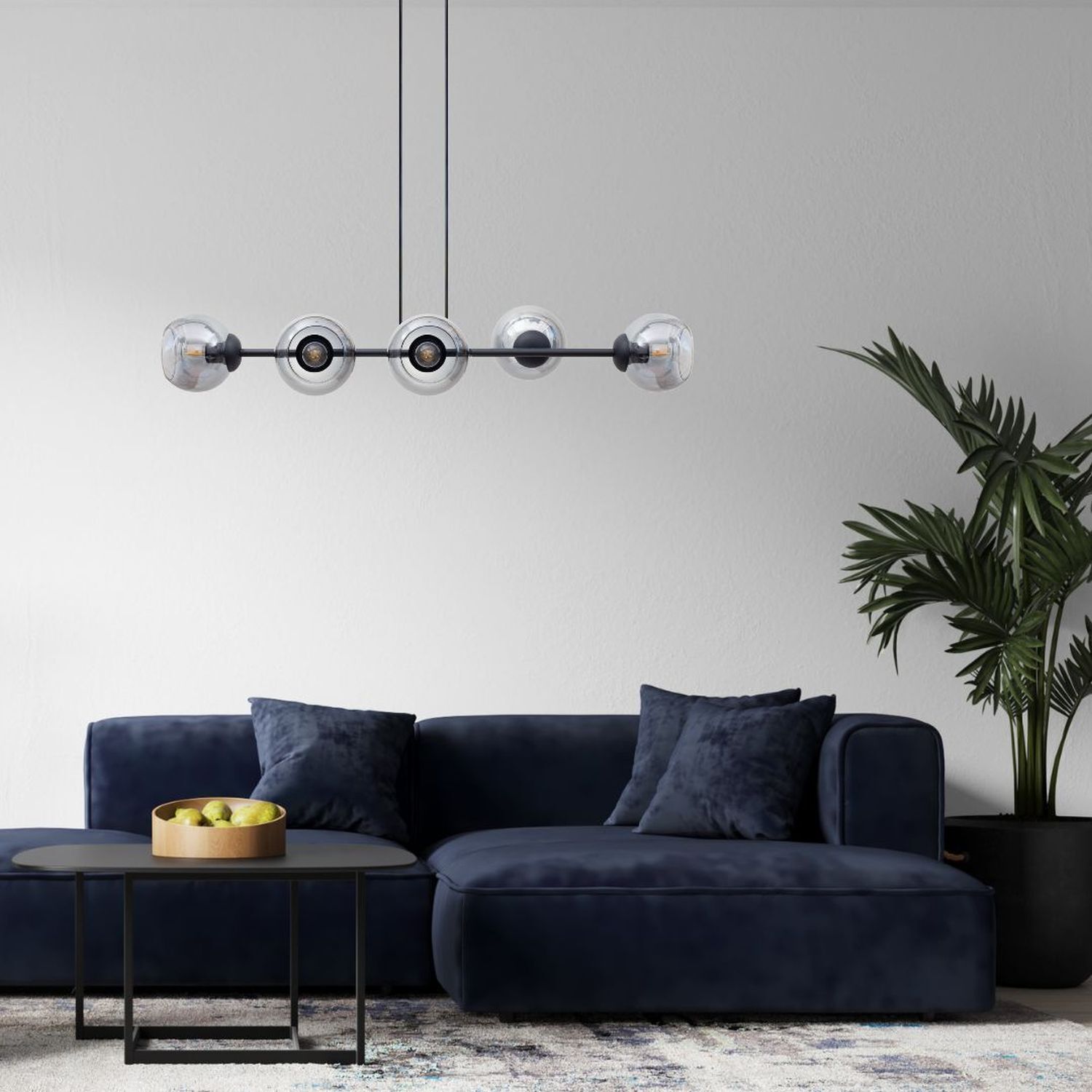 Suspension métal verre fumé anti-éblouissement E27 100 cm de long