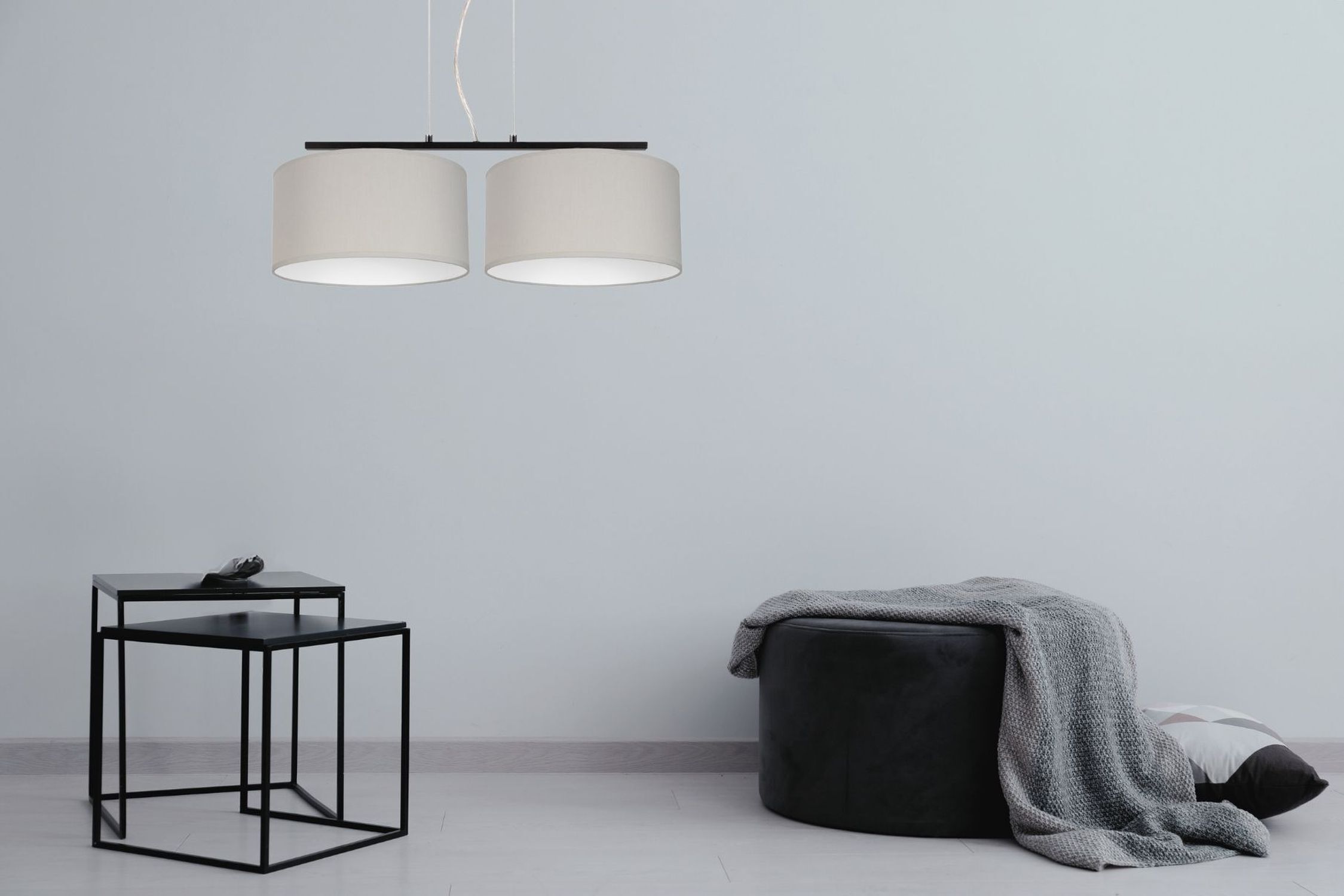 Suspension métal tissu E27 noir gris anti-éblouissement