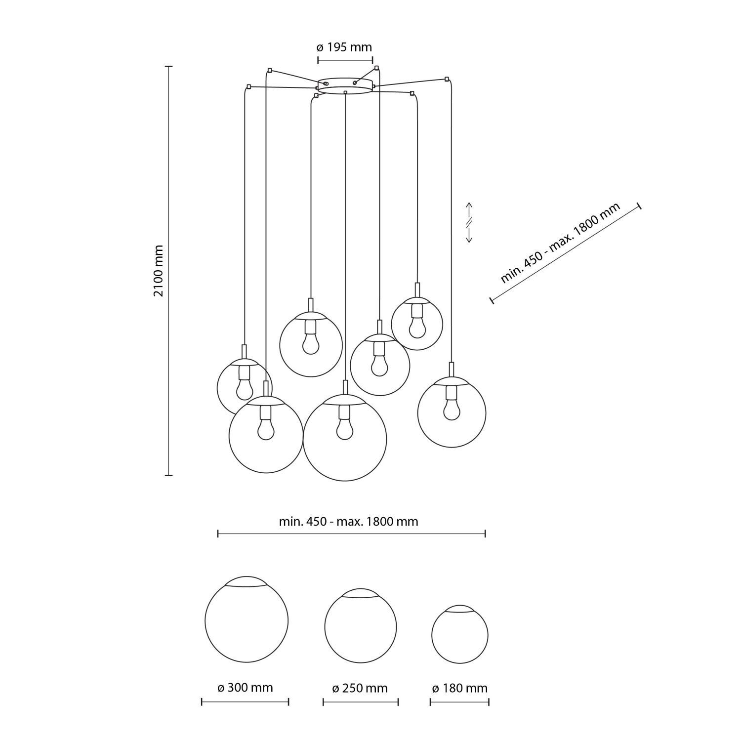 Suspension réglable L : max. 4 m verre fumé 7x E27 Maschine, Sprach, Diagramm, Handlung