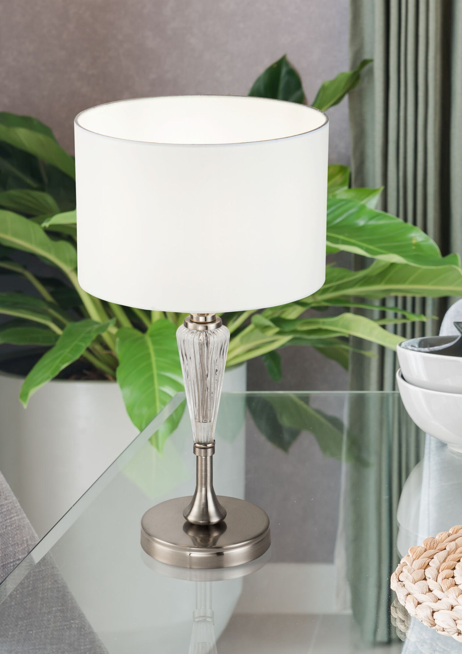Lampe de chevet métal tissu rond Ø 26,5 cm 46 cm E14