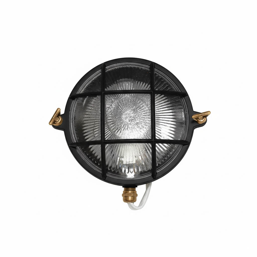 Wandlampe außen Messing massiv Glas IP64 Schwarz E27