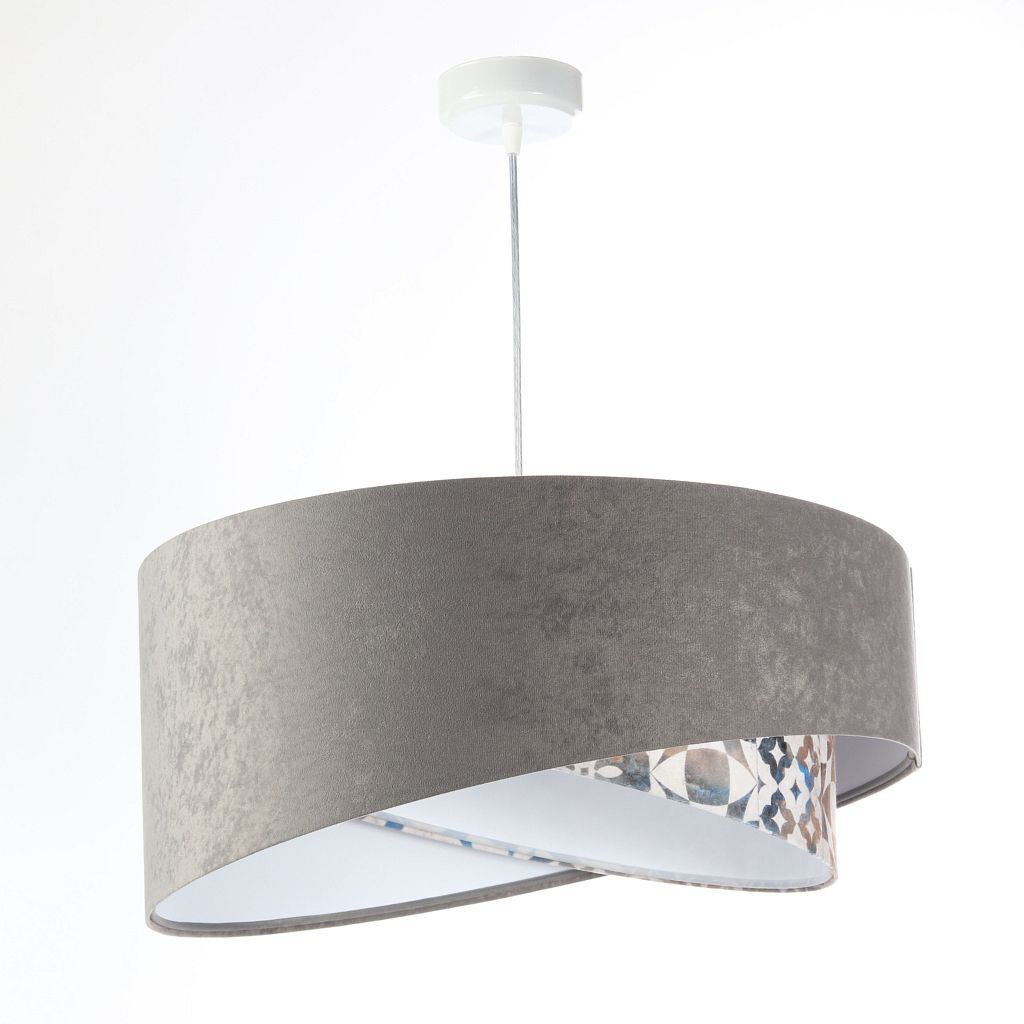 Suspension E27 ronde Ø 50 cm Tissu aspect velours Gris Beige