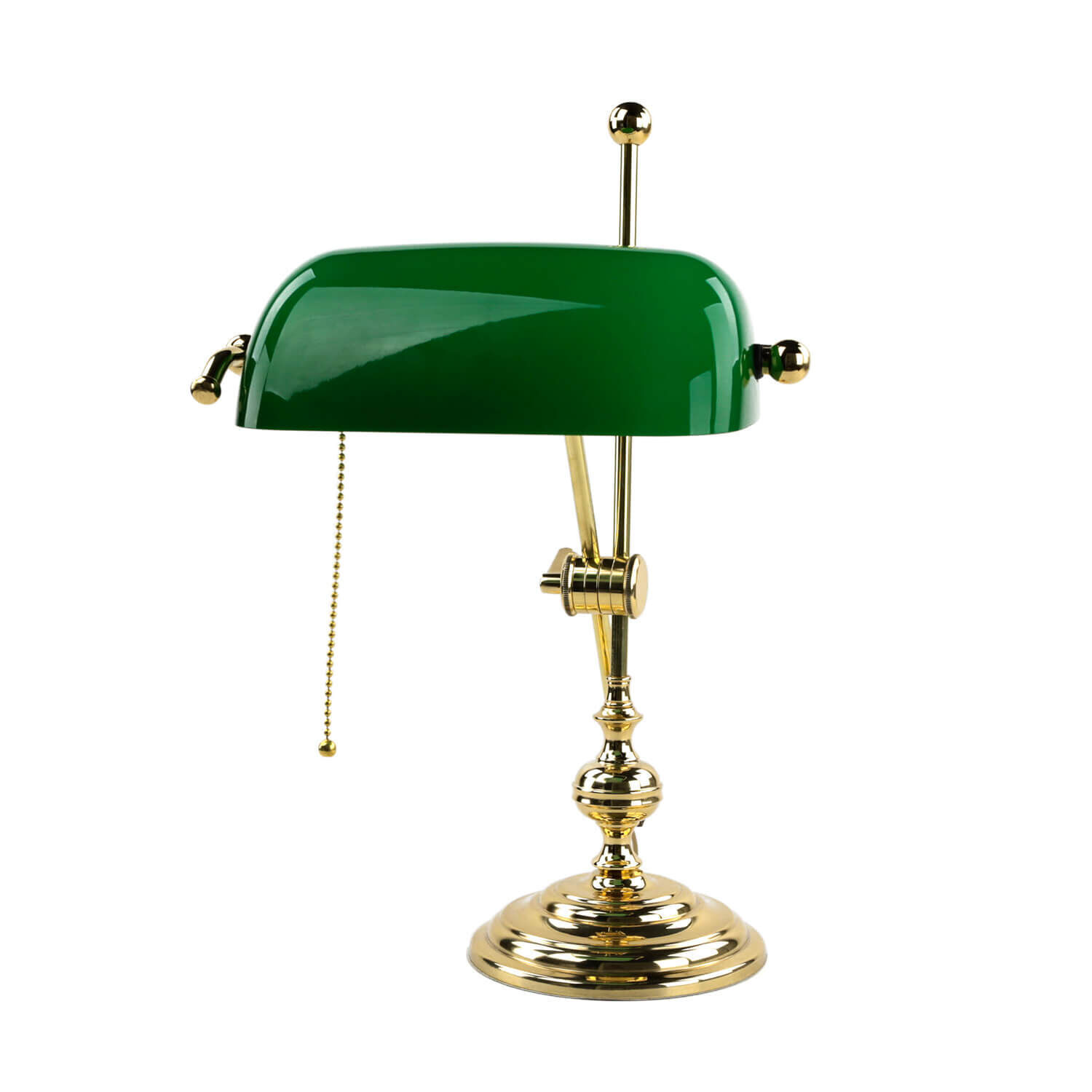 Lampe de banquier vert en laiton véritable poli