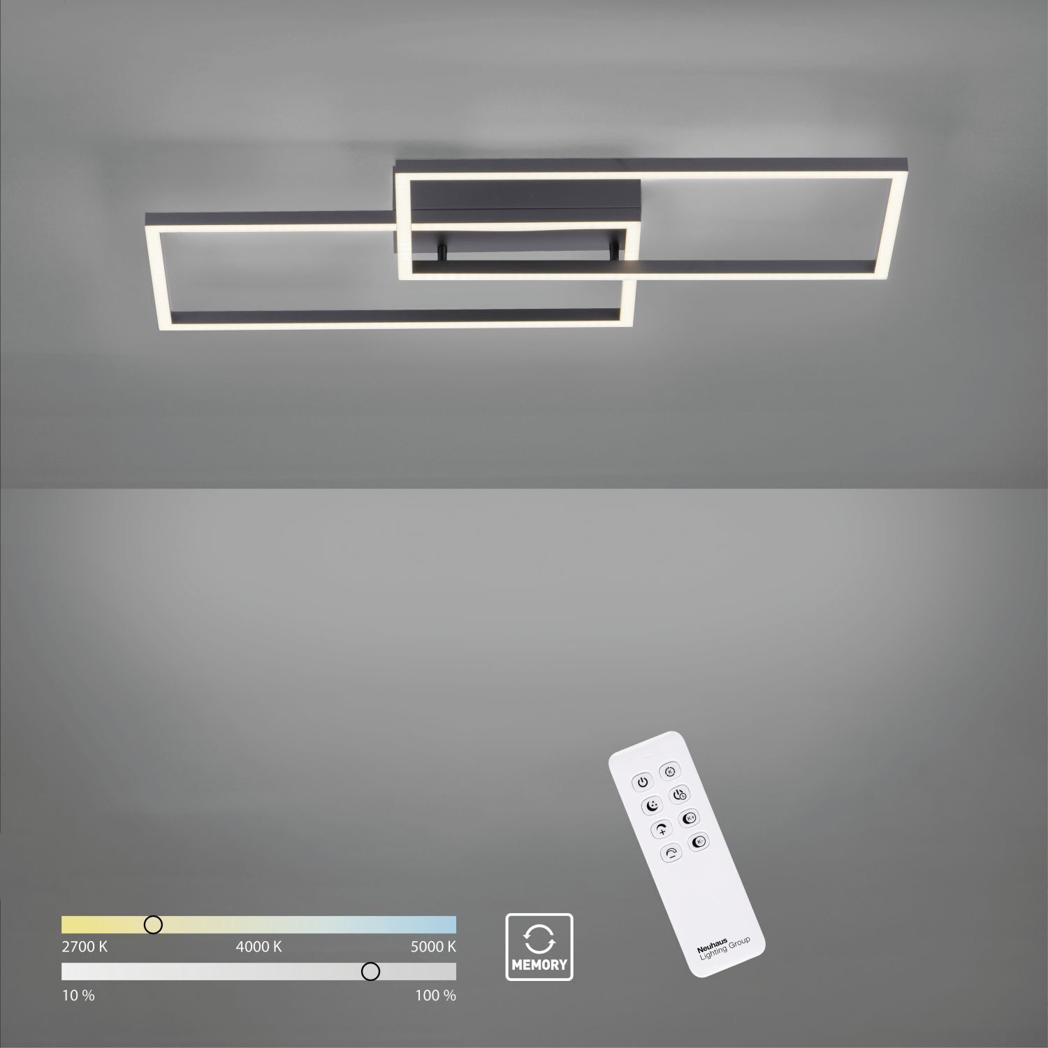 Plafonnier LED noir métal L:60,5 cm 2700-5000 K