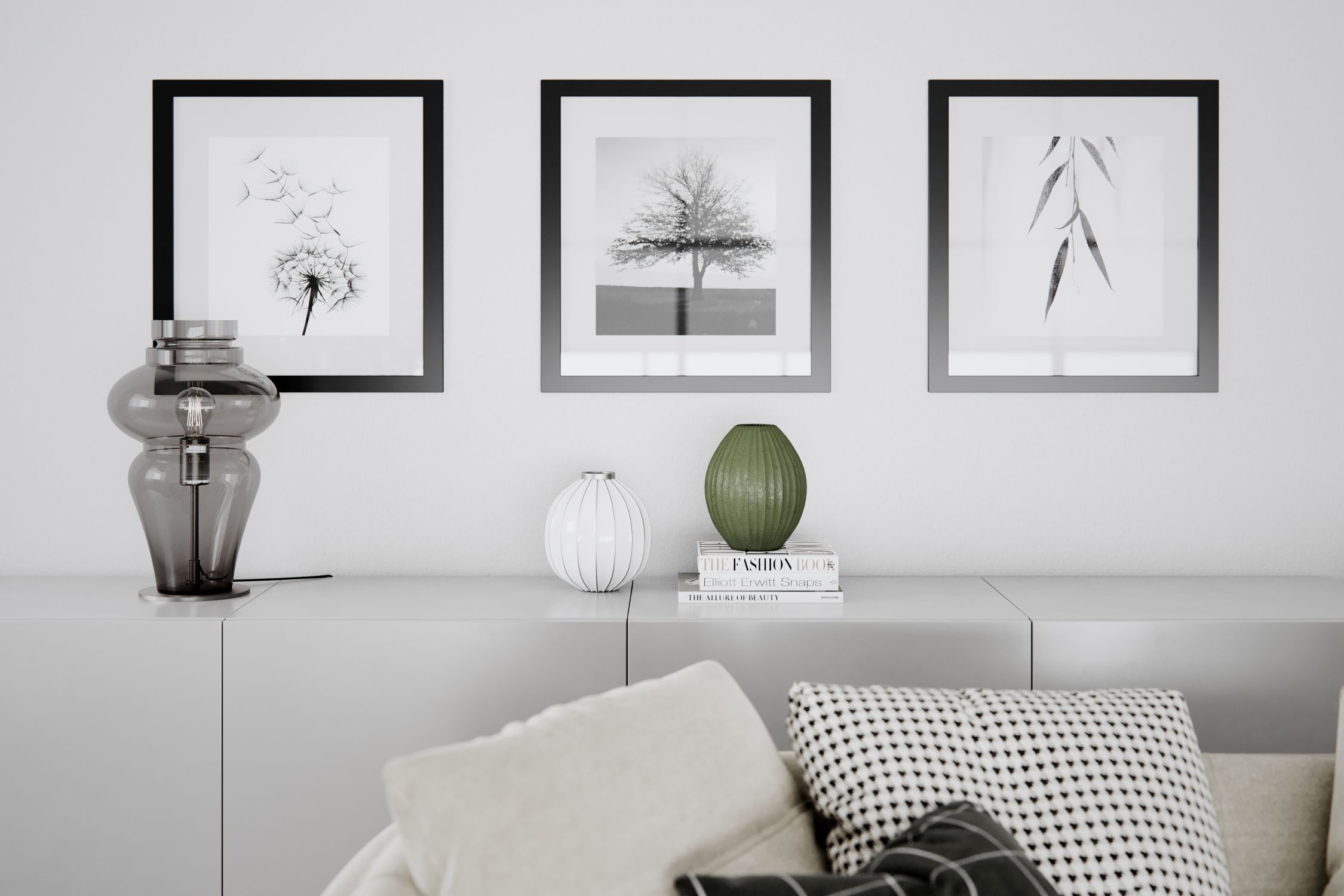 Innenarchitektur, Kissen, Dekoration für Zuhause, Pflanze im Topf, Wohnzimmer