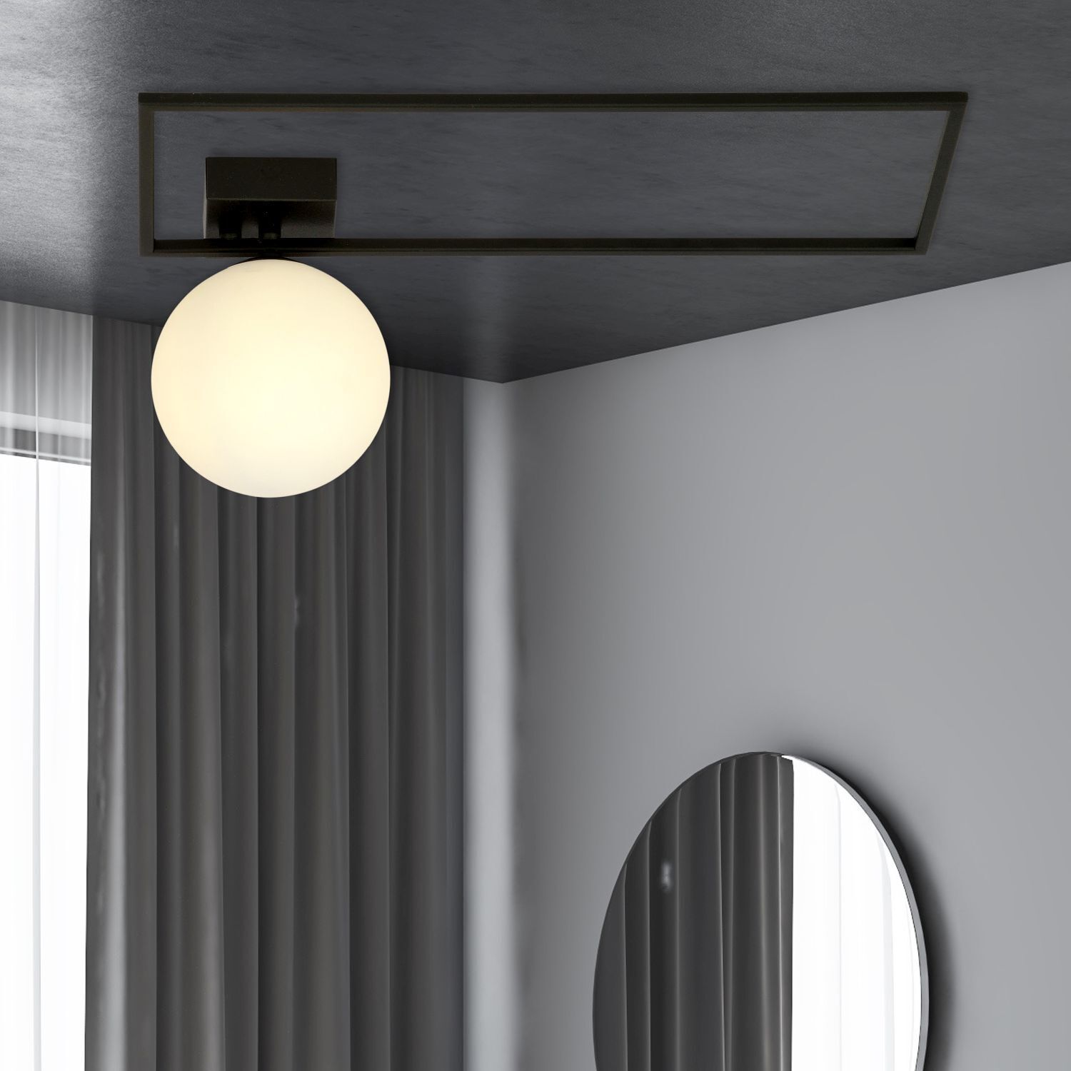 Plafonnier Verre Métal L : 50 cm Noir Blanc E14 Moderne
