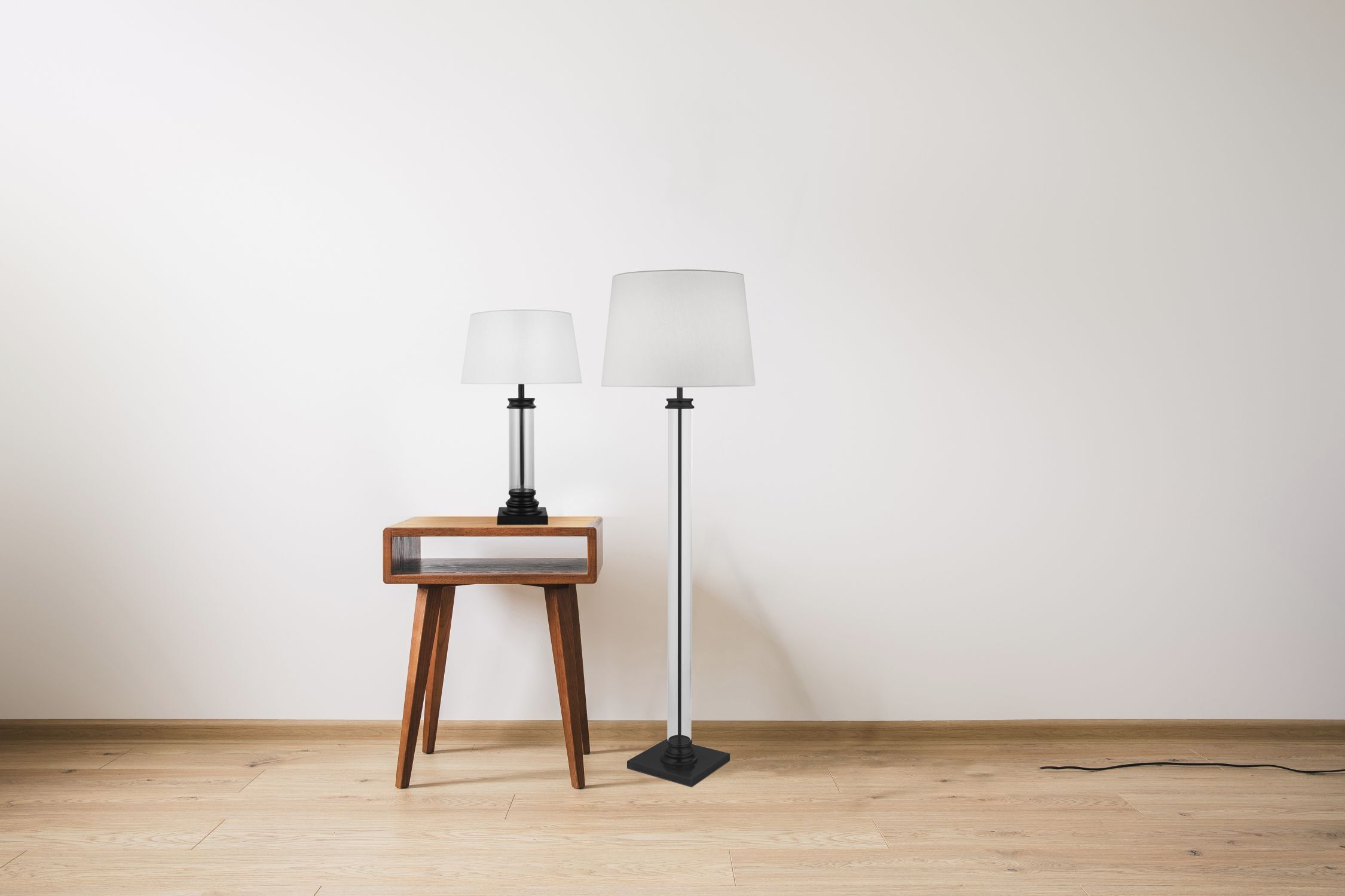 Lampe de table 63 cm Noir Blanc E27 Tissu Verre
