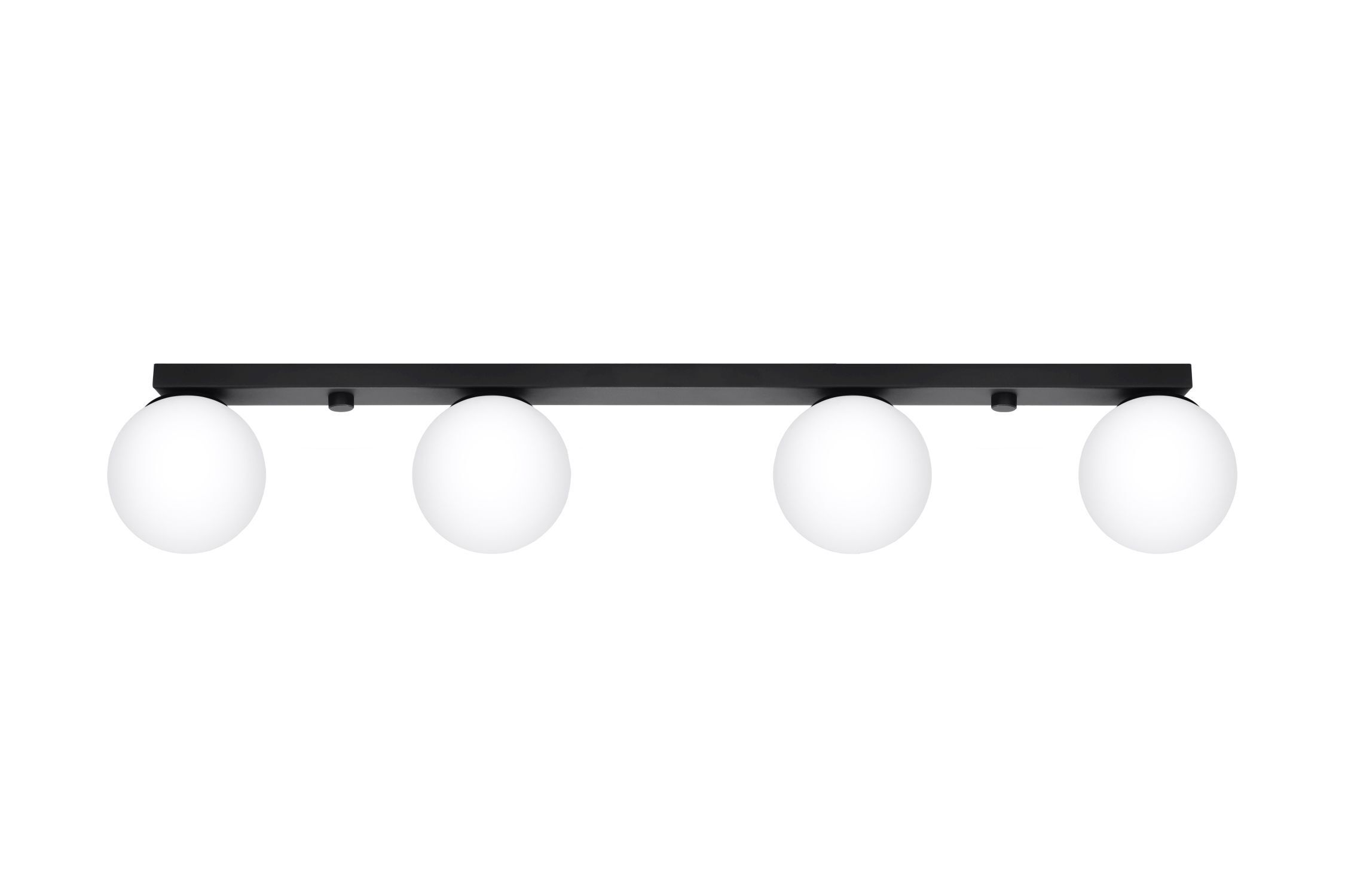 Plafonnier verre métal 88 cm de long blanc noir 4x G9