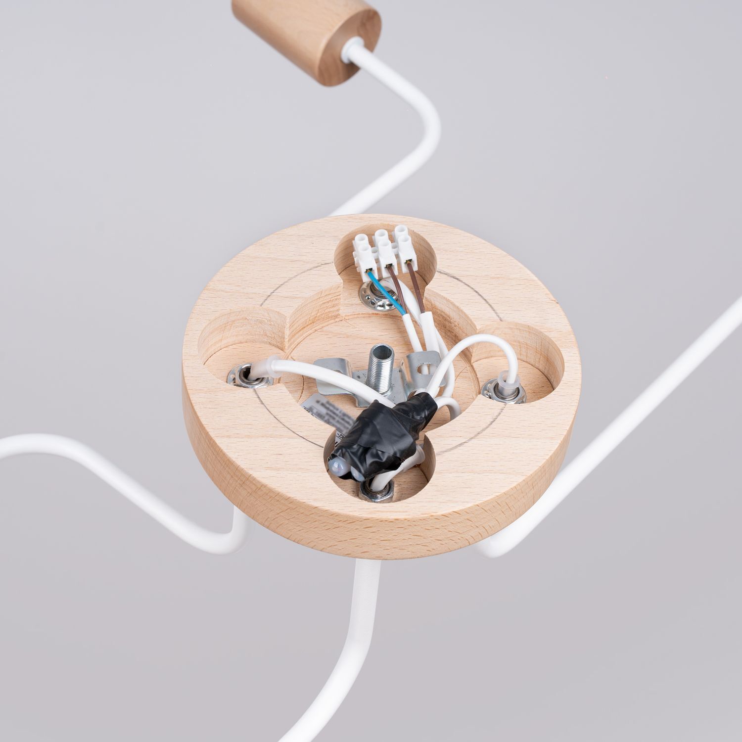 Deckenleuchte Stahl Holz Weiß E27 B:75 cm 4-flammig holz, lampenfuß, elektrisch, kleine schalter, kabelorganizer