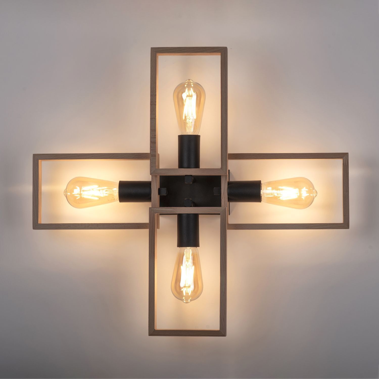 Lampe de plafonnier naturelle Rétro Bois Métal L:62 cm E27