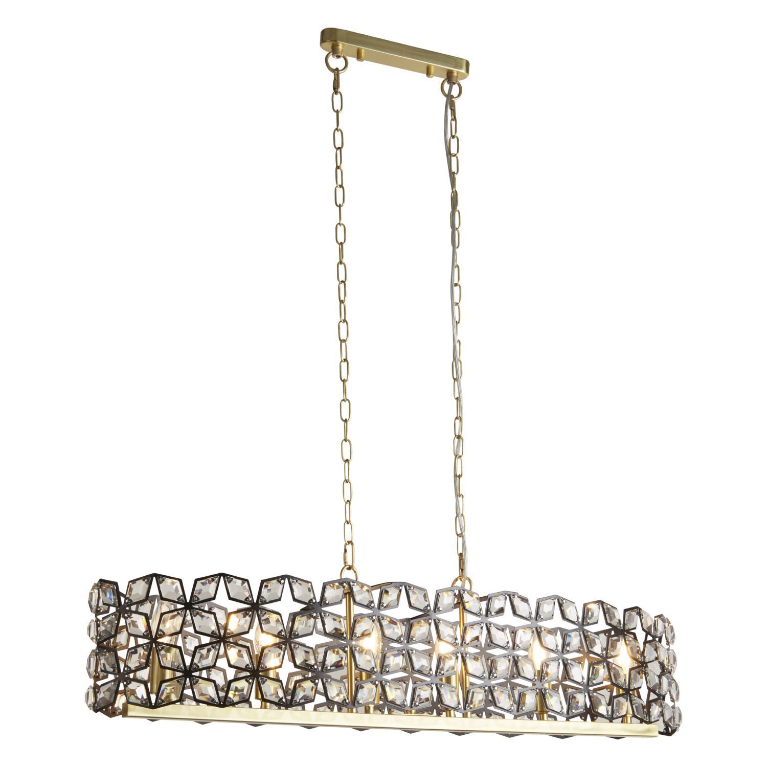 Lampe à suspendre cristal grande L : 100 cm 6x E14 laiton noir