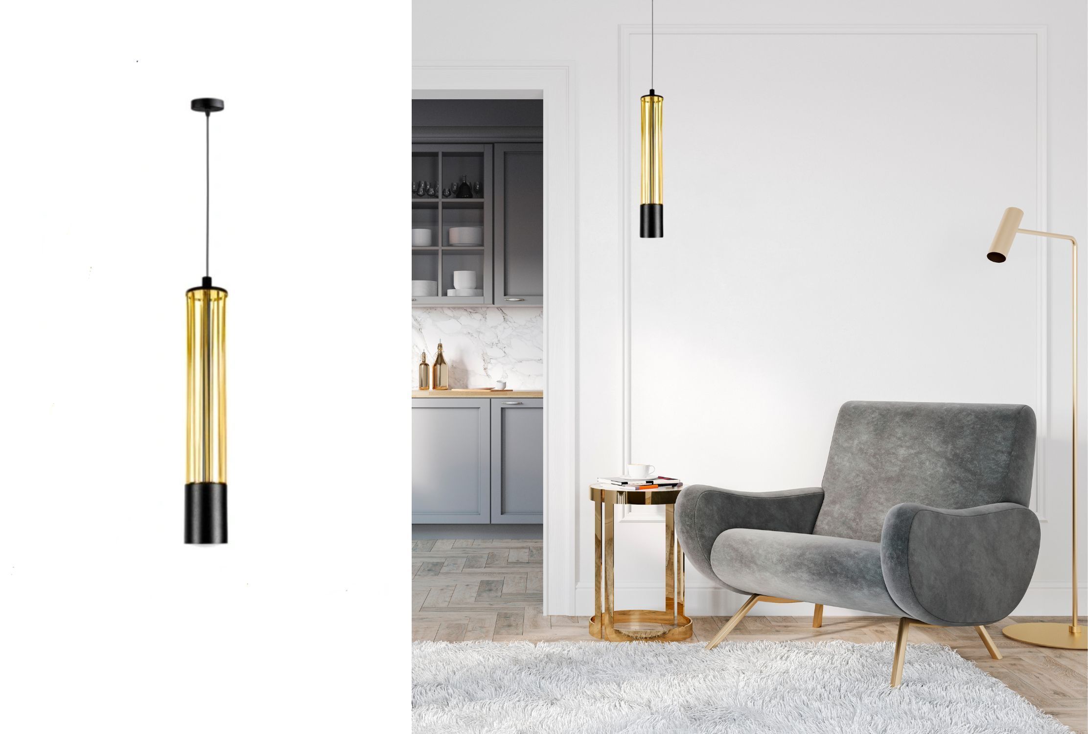 Lampe à suspendre métal GU10 Ø10 cm rond noir or