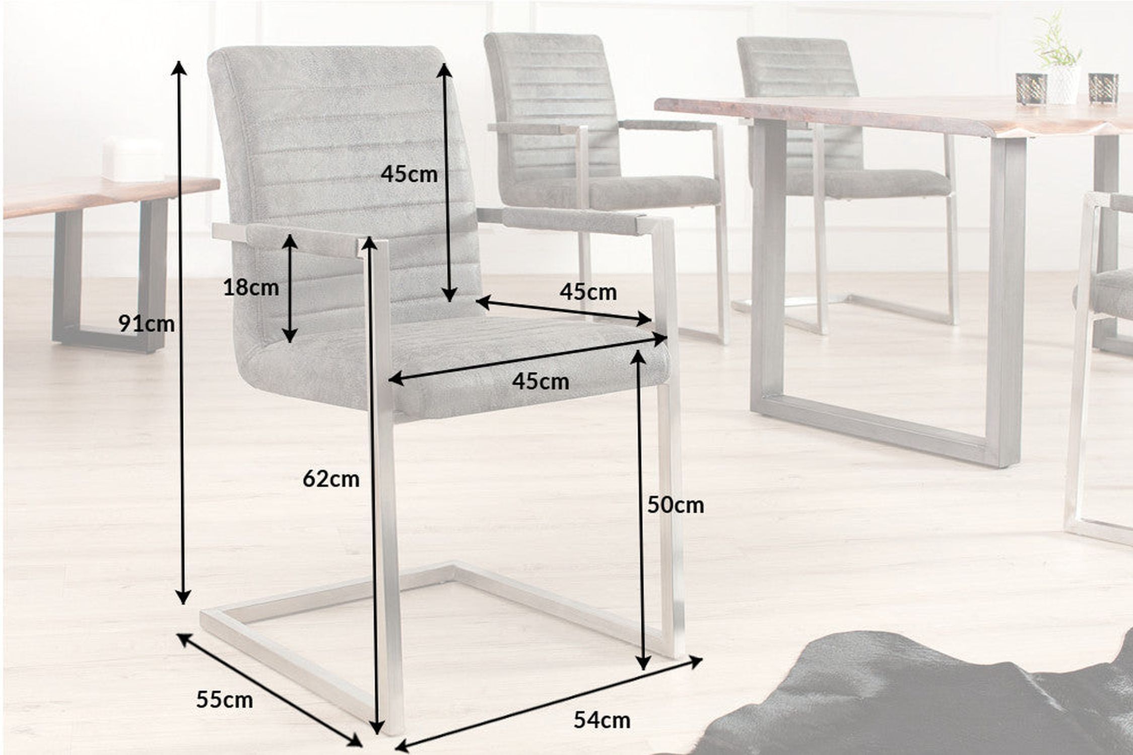 Chaise à bascule Tissu Acier inoxydable Gris Chrome avec accoudoirs Moebel, Tabelle, Stuhl, Esstisch, Handlung