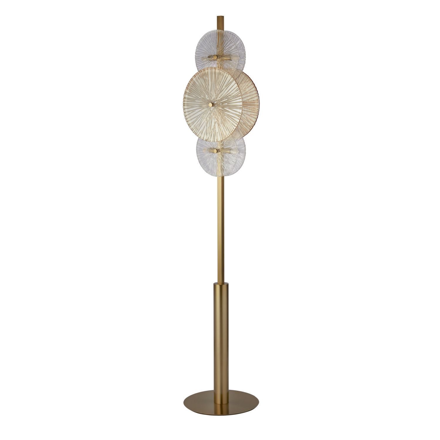 Lampadaire verre métal 151 cm laiton ambre clair 6x G9