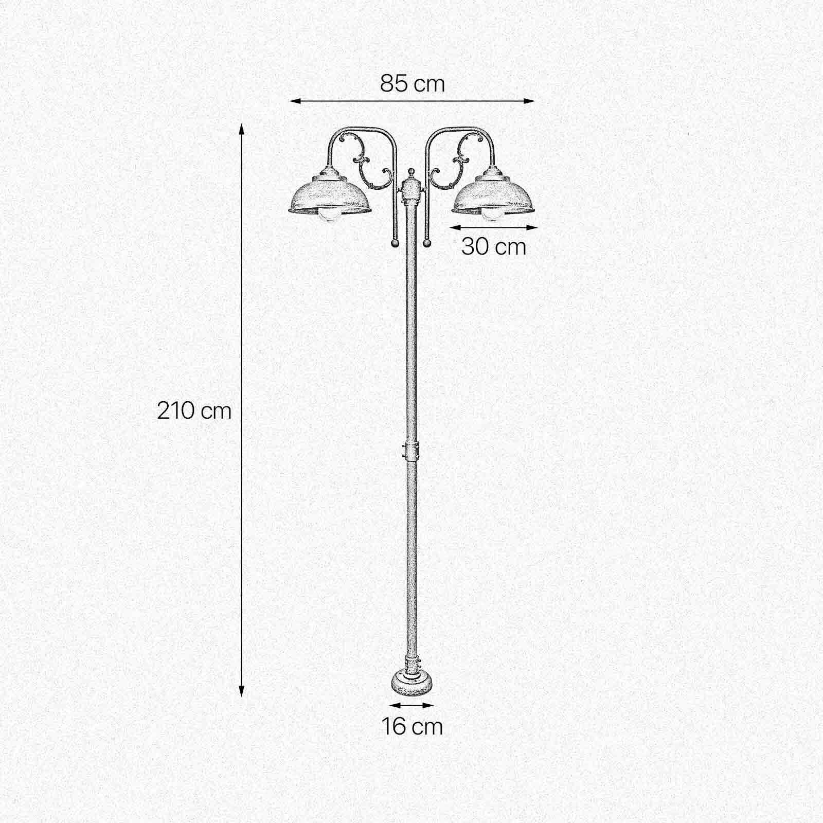 Lampe de chemin rustique IP44 2 flammes E27 210 cm laiton