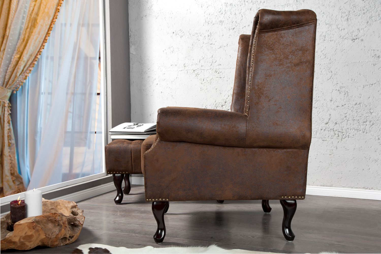 Fauteuil microfibre bois 45 cm en brun antique Moebel, Stuhl, Sessel