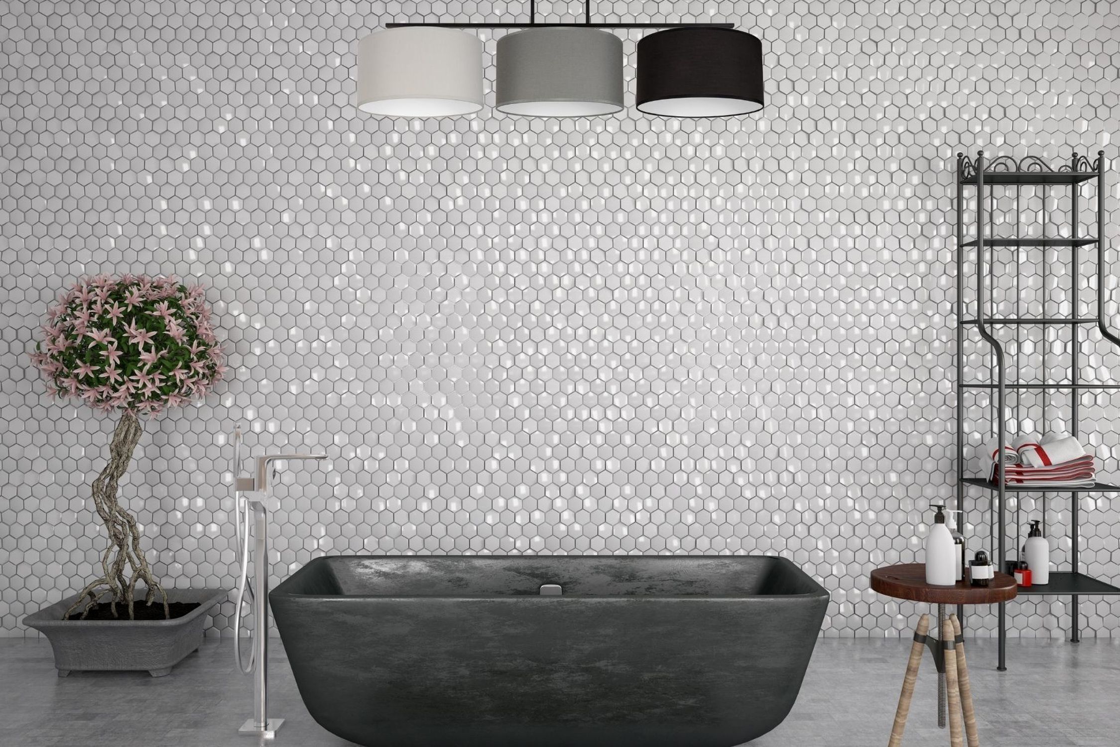 Lampe de plafonnier longue Tissu Gris Graphite Noir E27 100 cm Innenarchitektur, Pflanze, Pflanze im Topf, Lampe, Baden