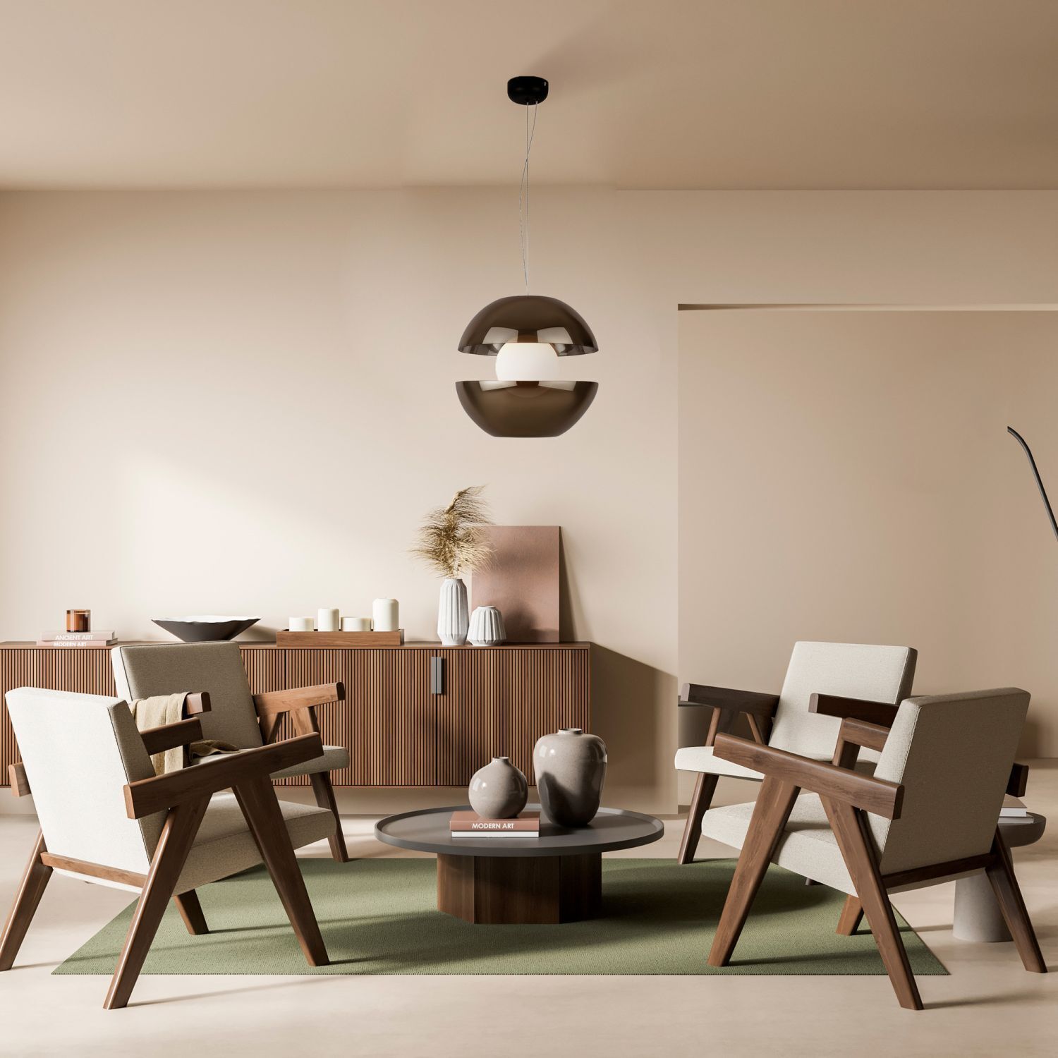 Hängelampe Metall Rauchglas LED Ø 30,2 cm rund in Gold Innenarchitektur, Inneneinrichtung, Esszimmer, Esstisch, Tisch