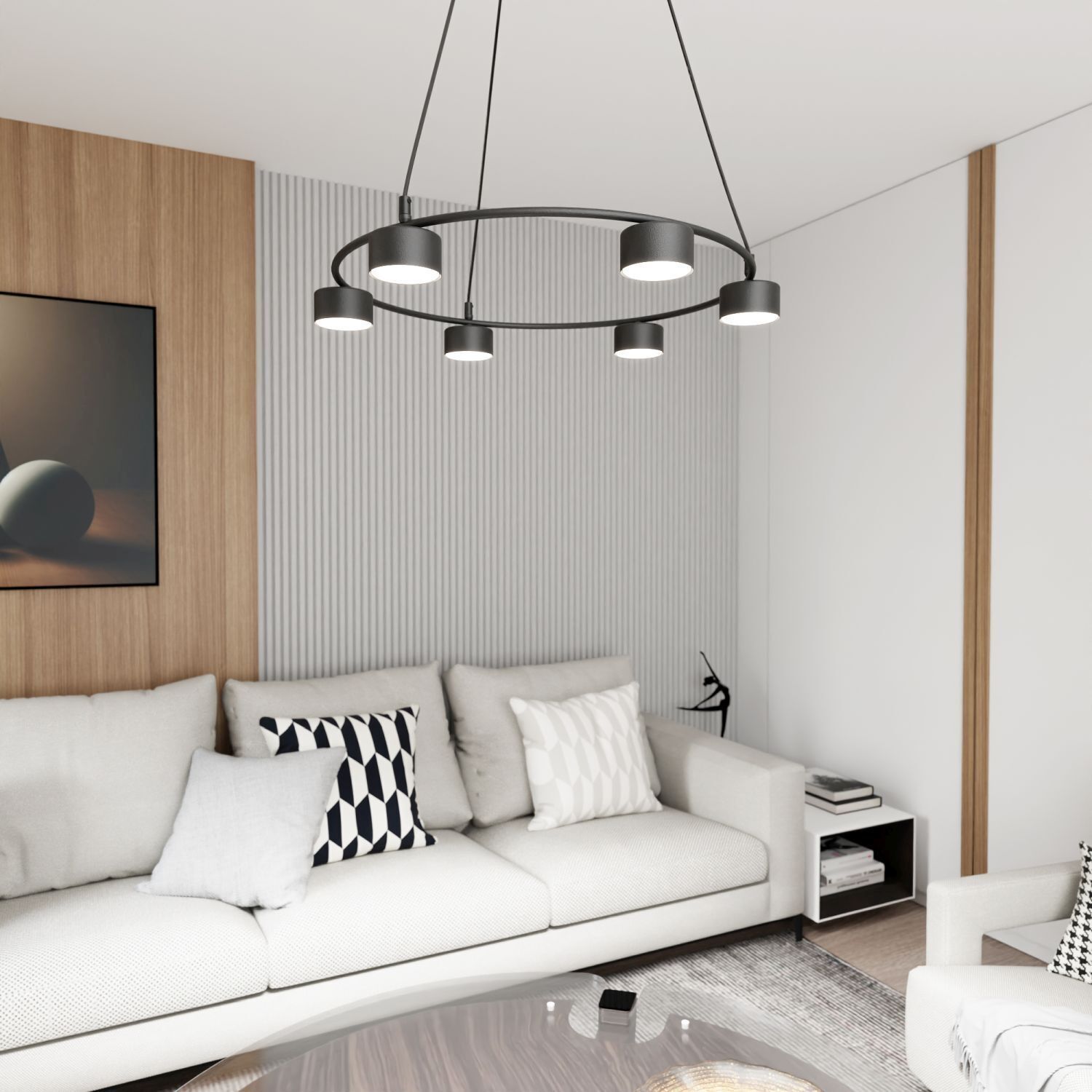 Suspension Noir Métal accentué L:64 cm GX53