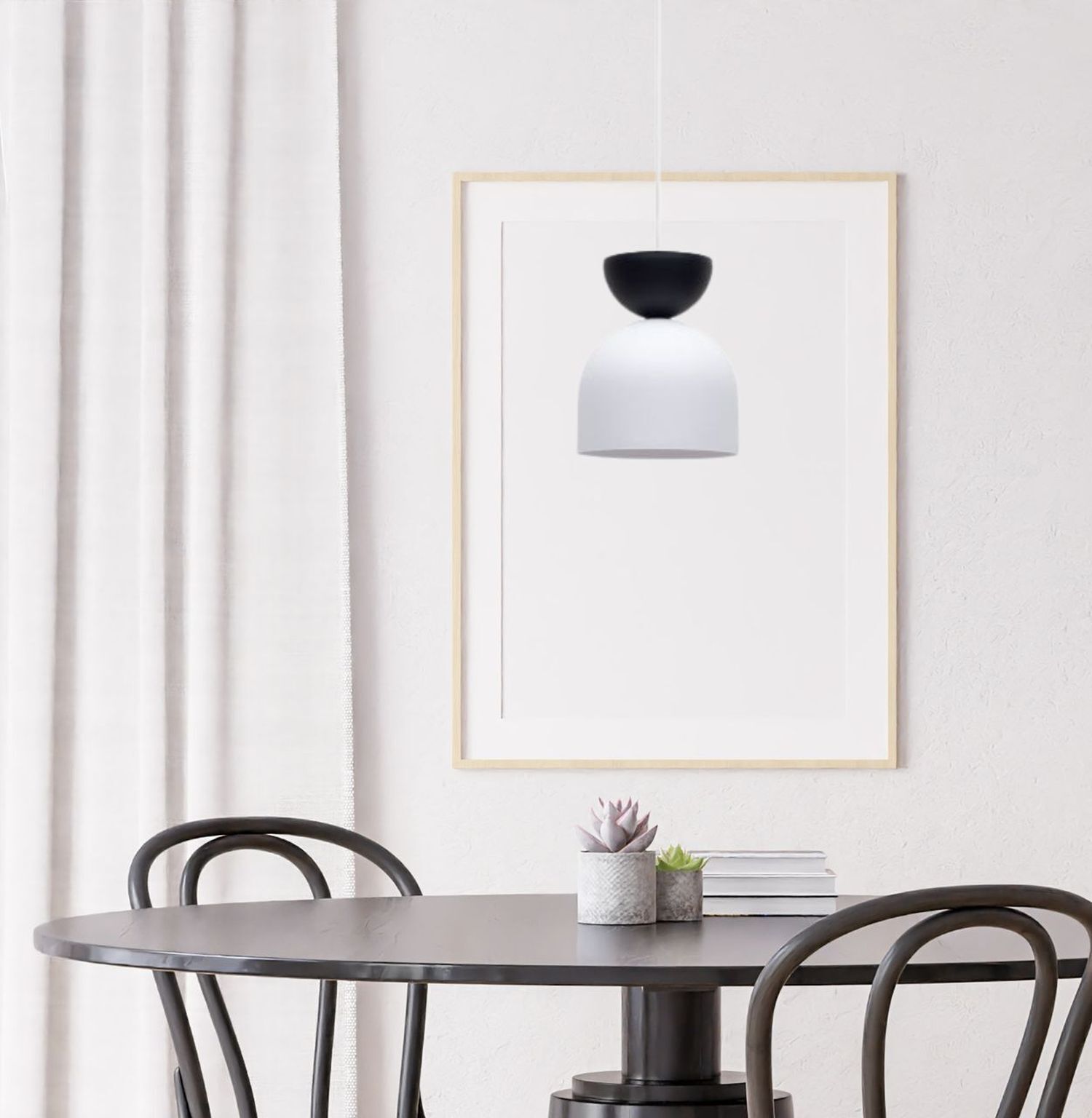 Suspension Blanc Noir Métal Ø17 cm Minimaliste