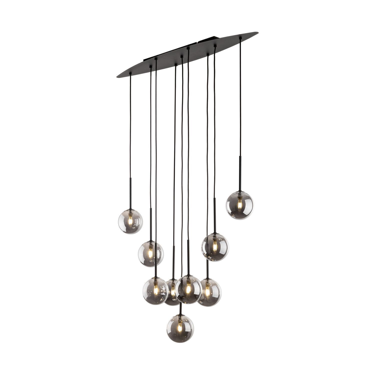 Lampe à suspendre verre fumé métal hauteur réglable noir gris