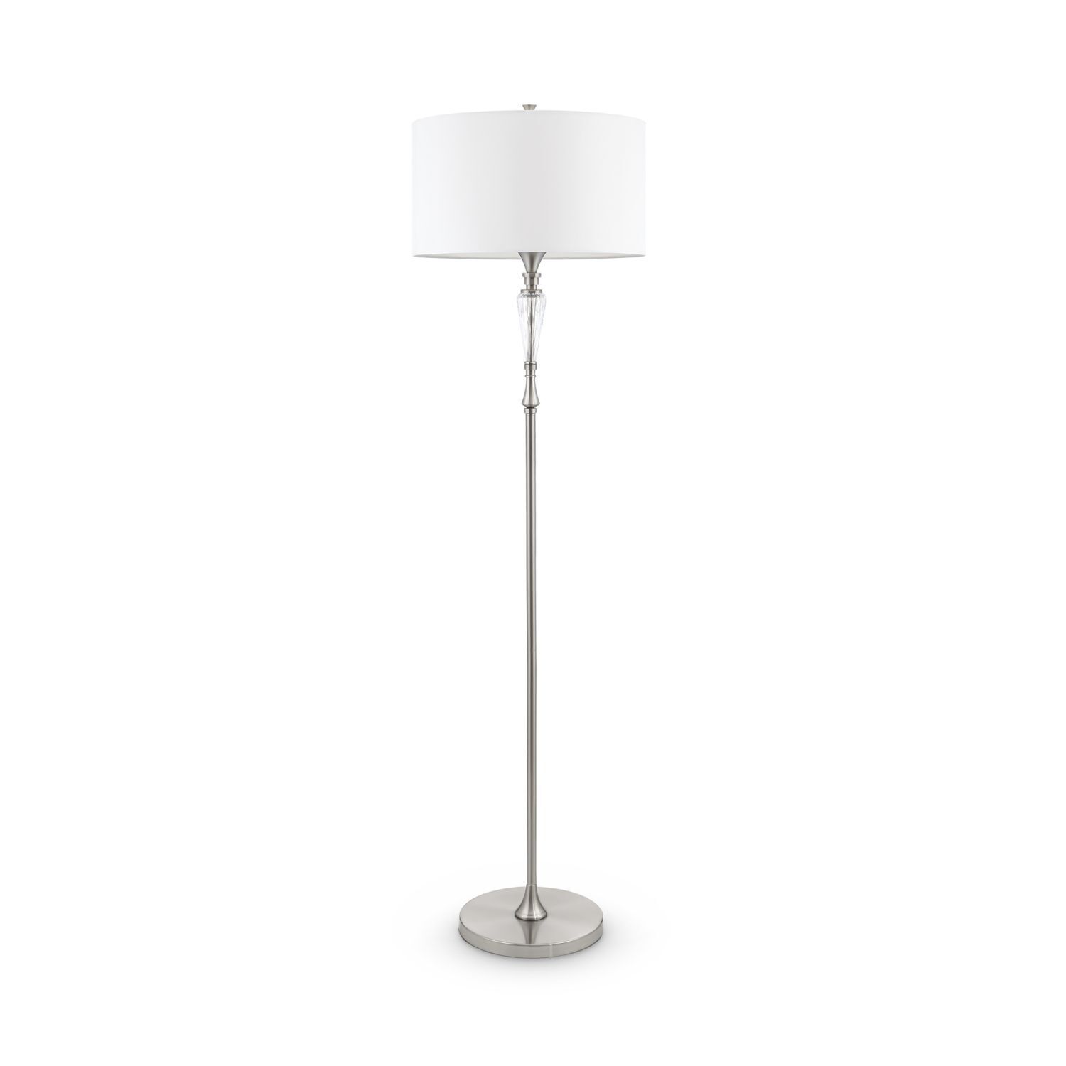 Lampadaire métal tissu E27 158 cm nickel blanc rond