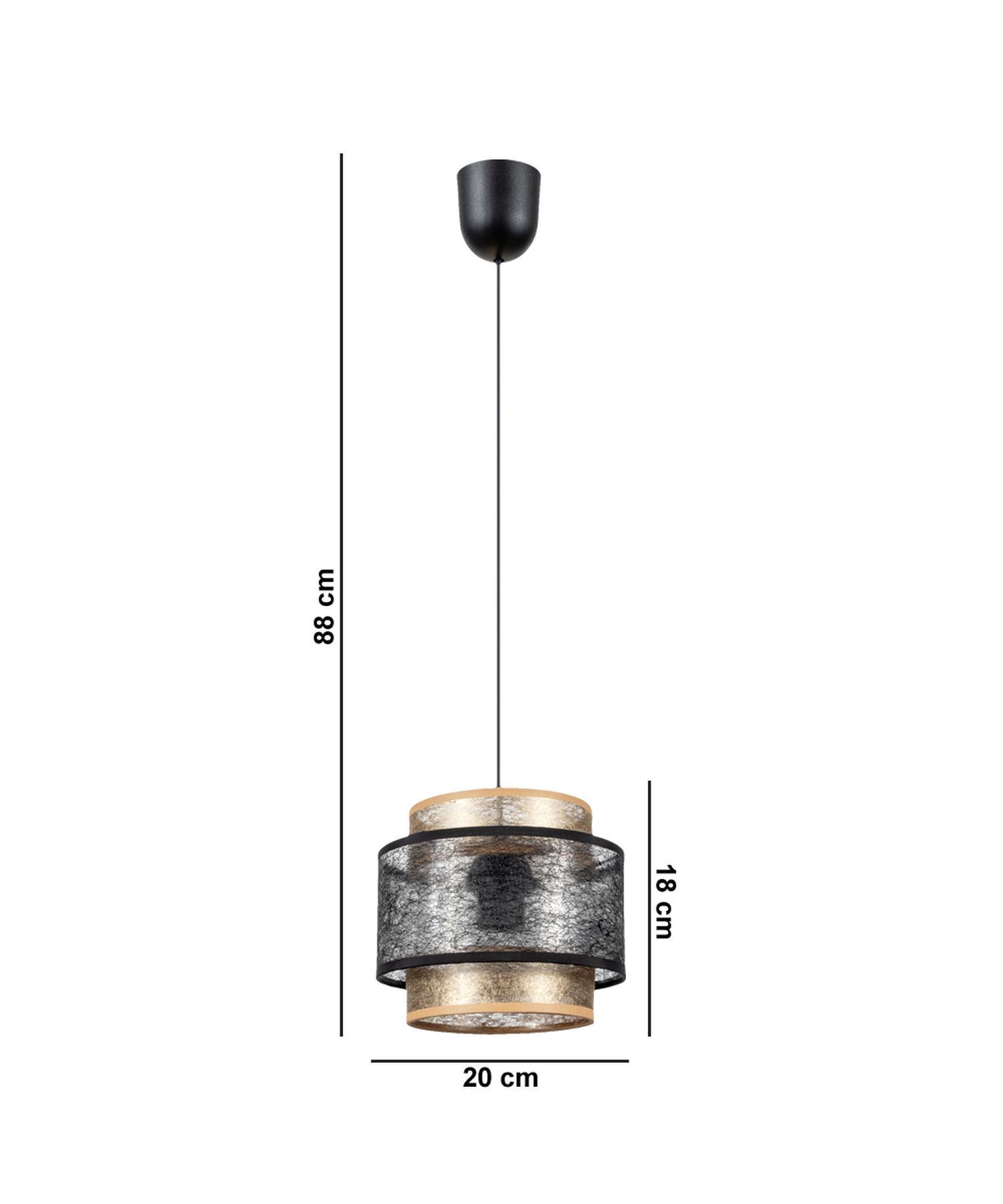 Blendarme Lampe à suspendre tissu métal noir or Ø20 cm