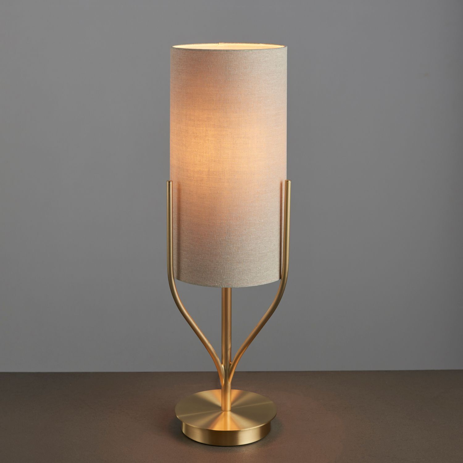 Lampe de table tissu métal 60 cm de haut en laiton crème E27