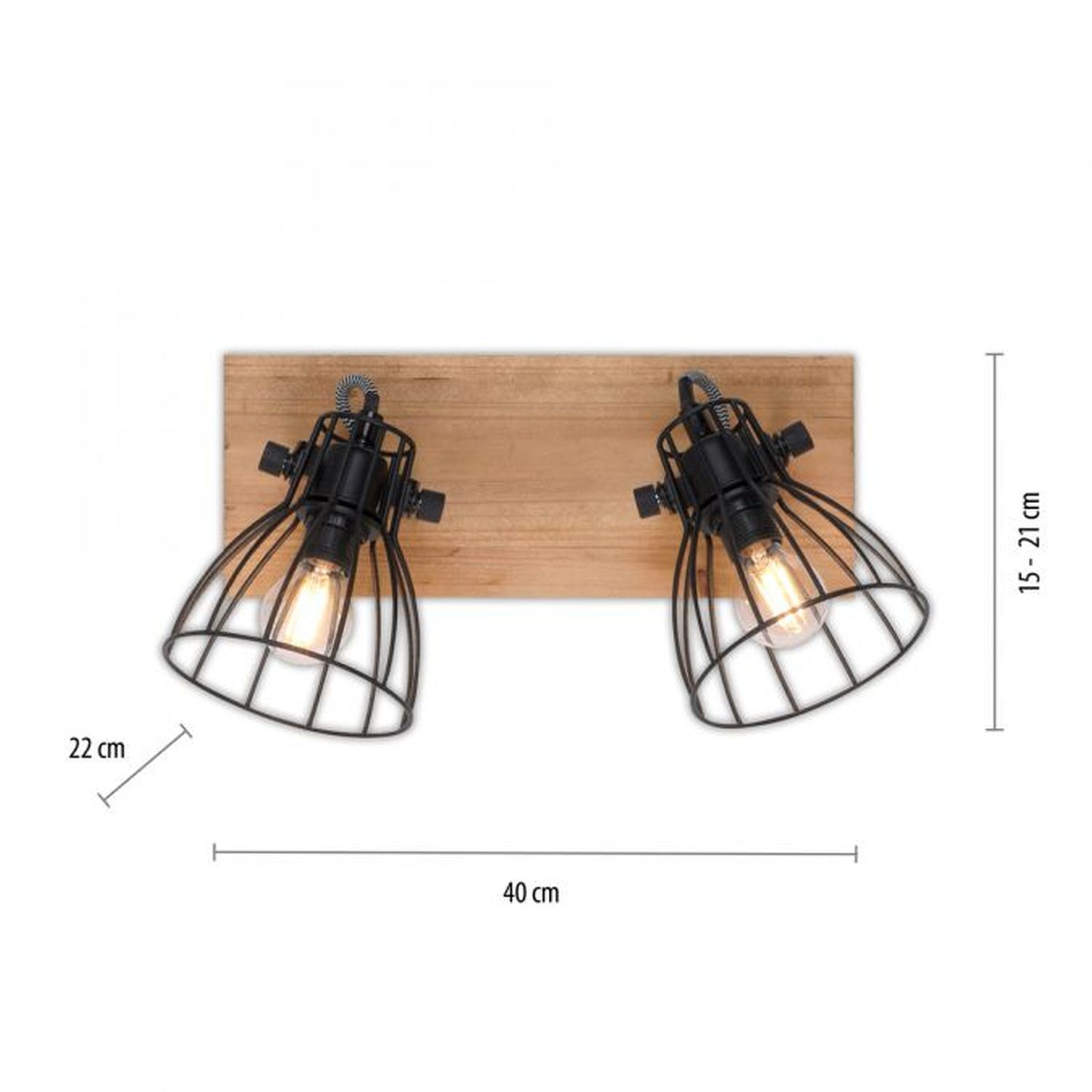 Spot de plafond bois métal fil 2 flammes E14 orientable