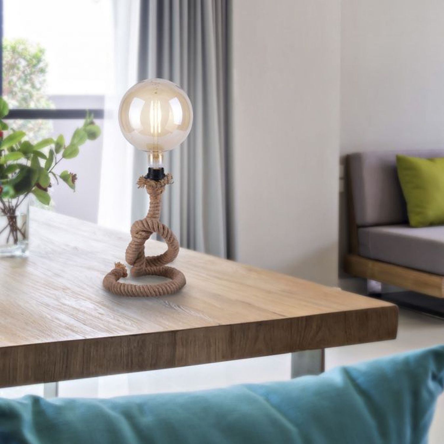 Lampe de table vintage E27 jusqu'à 15 W 33 cm corde tau Lampe, Mobiliar, Tabelle, Tischplatte