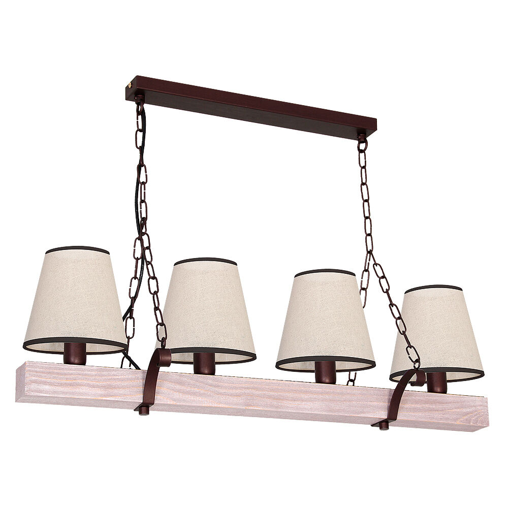 Suspension Bois Barre L : 72 cm 4x E27 Marron Beige Lampe, Kronleuchter