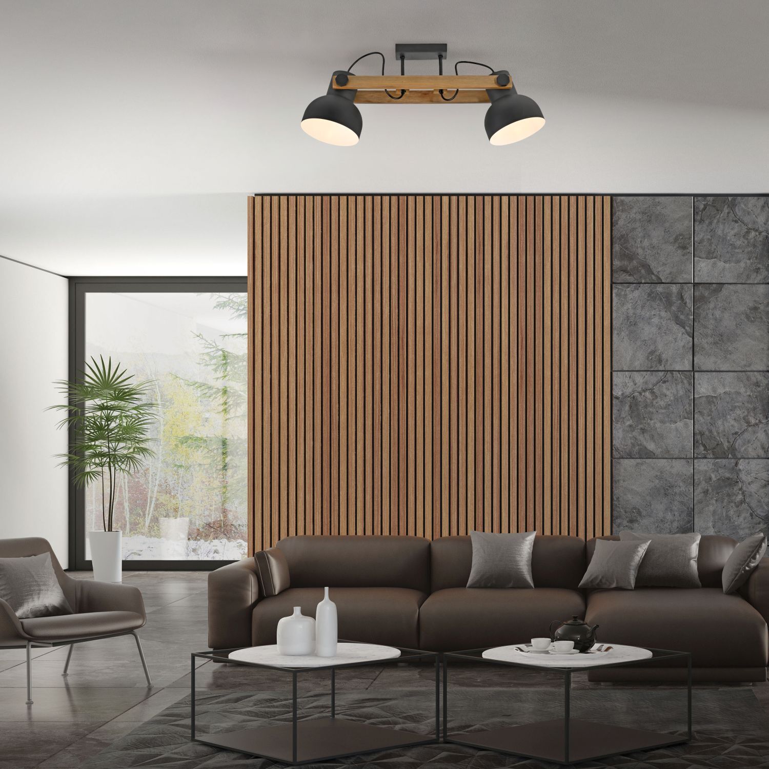 Verstellbarer Deckenstrahler Holz Metall E27 L:72 cm Drinnen, Innenarchitektur, Holzpaneele