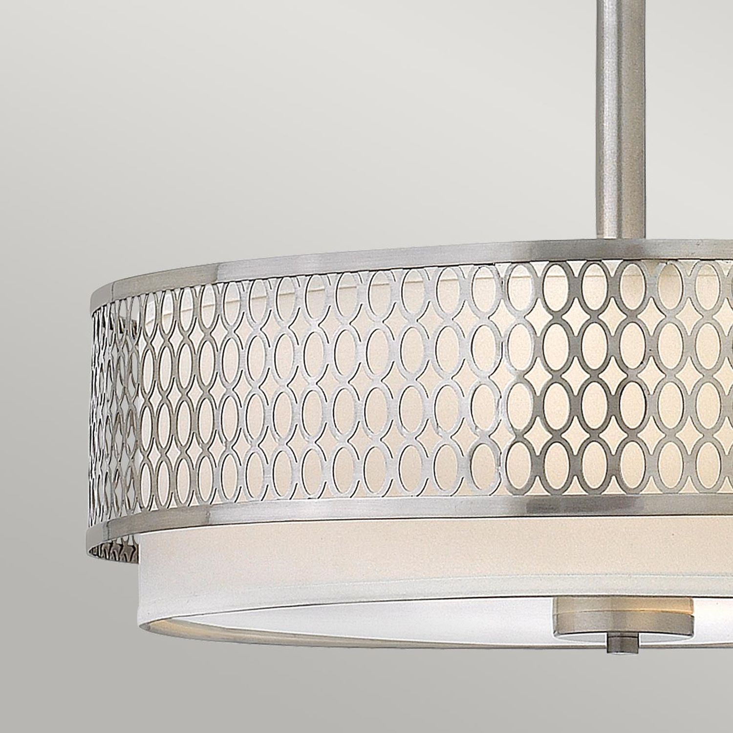 Hängelampe rund Ø 53,4 cm höhenverstellbar blendarm lampe, pendel, metall, kreisförmiges Muster, silber
