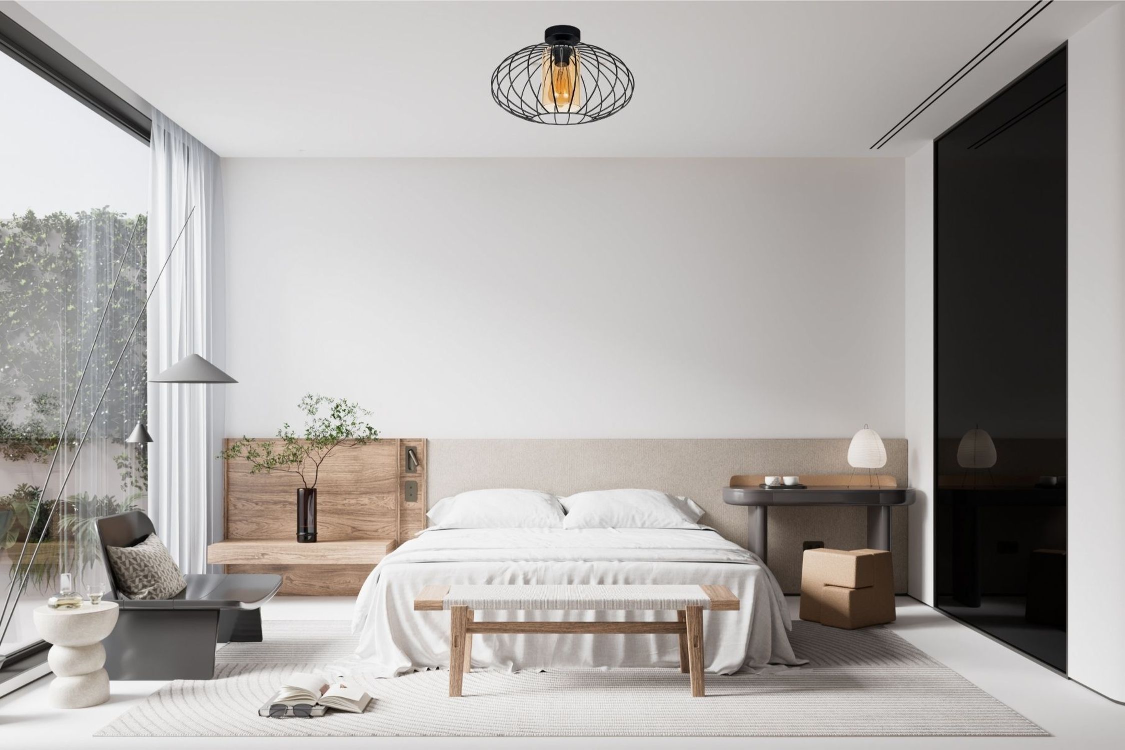  Schlafzimmer, Bett, Holzmöbel, Weiß, Moderne Einrichtung