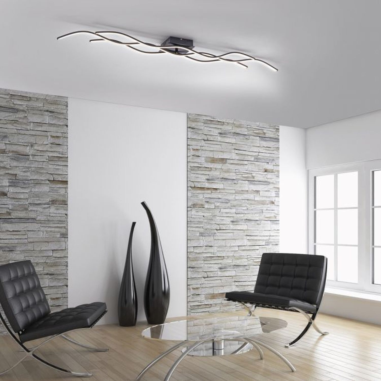 Plafonnier LED Vagues Métal Noir 139 cm 3000 K Drinnen, Innenarchitektur, Mobiliar, Stuhl