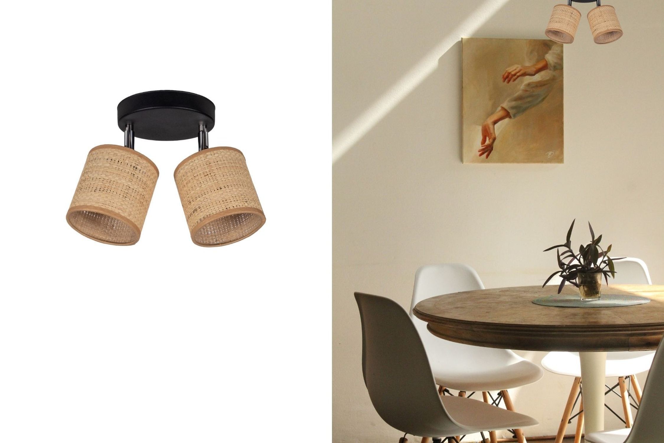 Spot de plafond flexible tissu anti-éblouissement brun 2 flammes Esstisch, Tisch, Stuhl, Esszimmer, Person