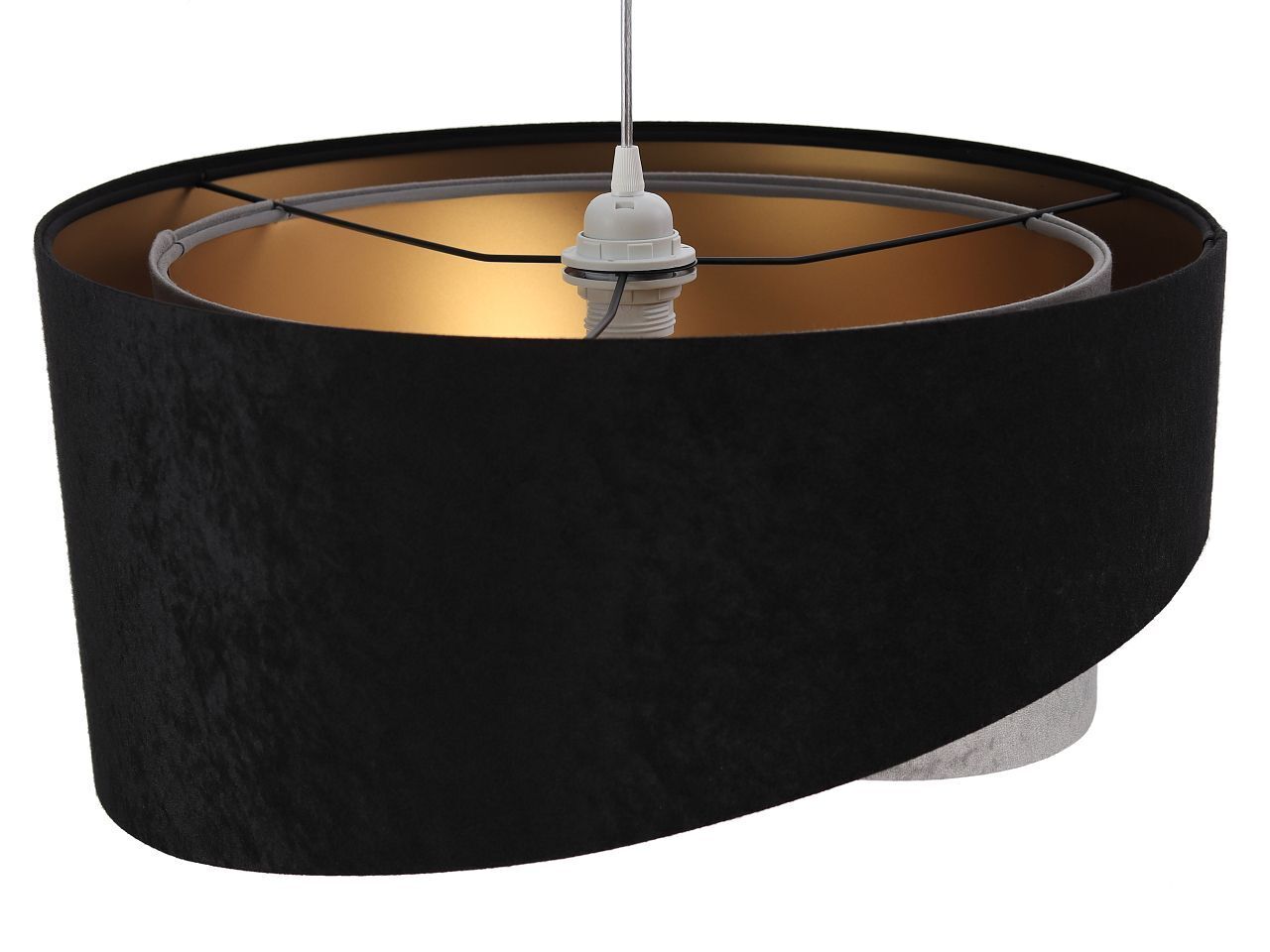 Suspension Noir Gris Or E27 ronde Ø 50 cm Tissu