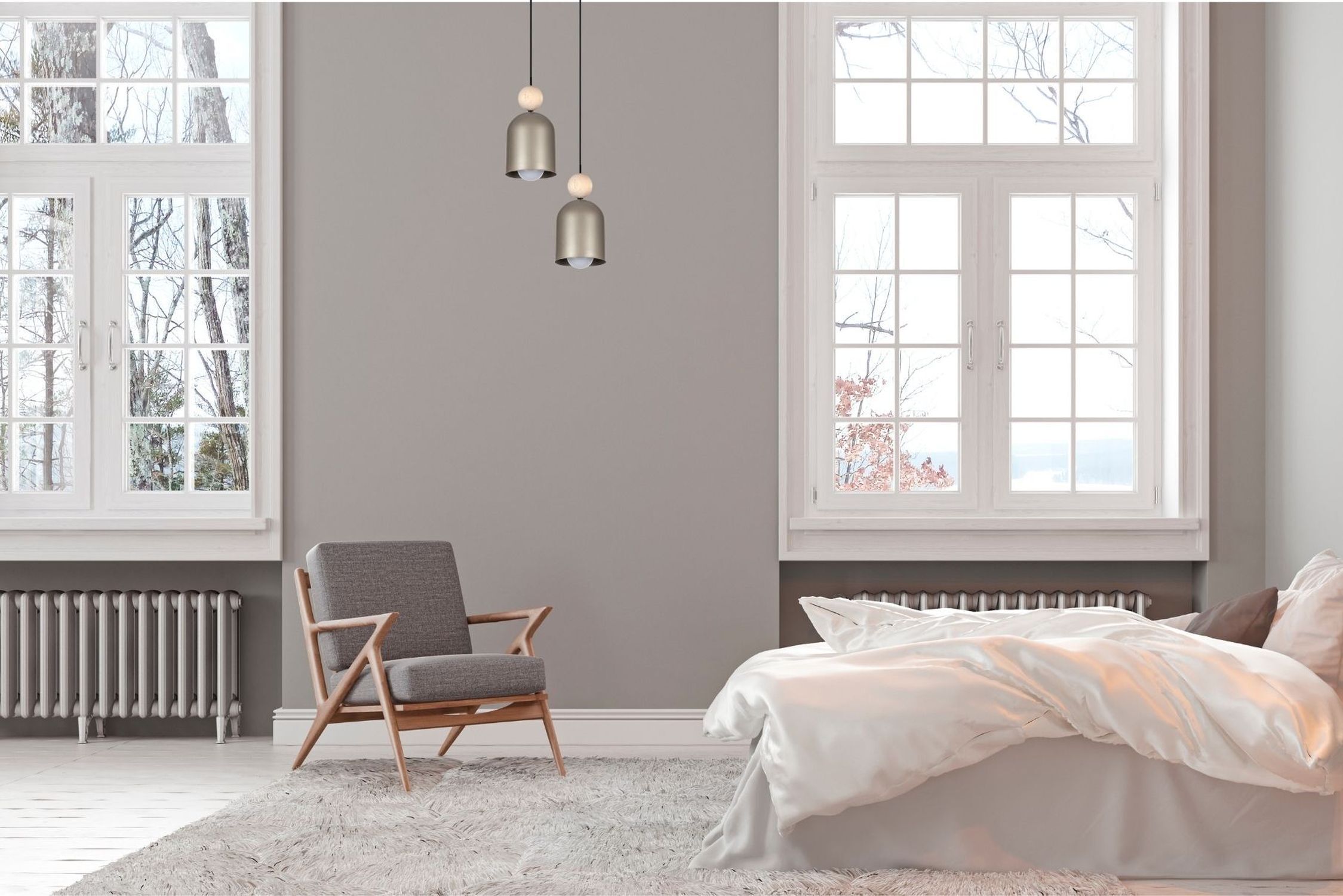 Lampe à suspendre Champagne Métal Bois 2flmg E27 Ø21 cm Drinnen, Innenarchitektur, Inneneinrichtung, Fenster