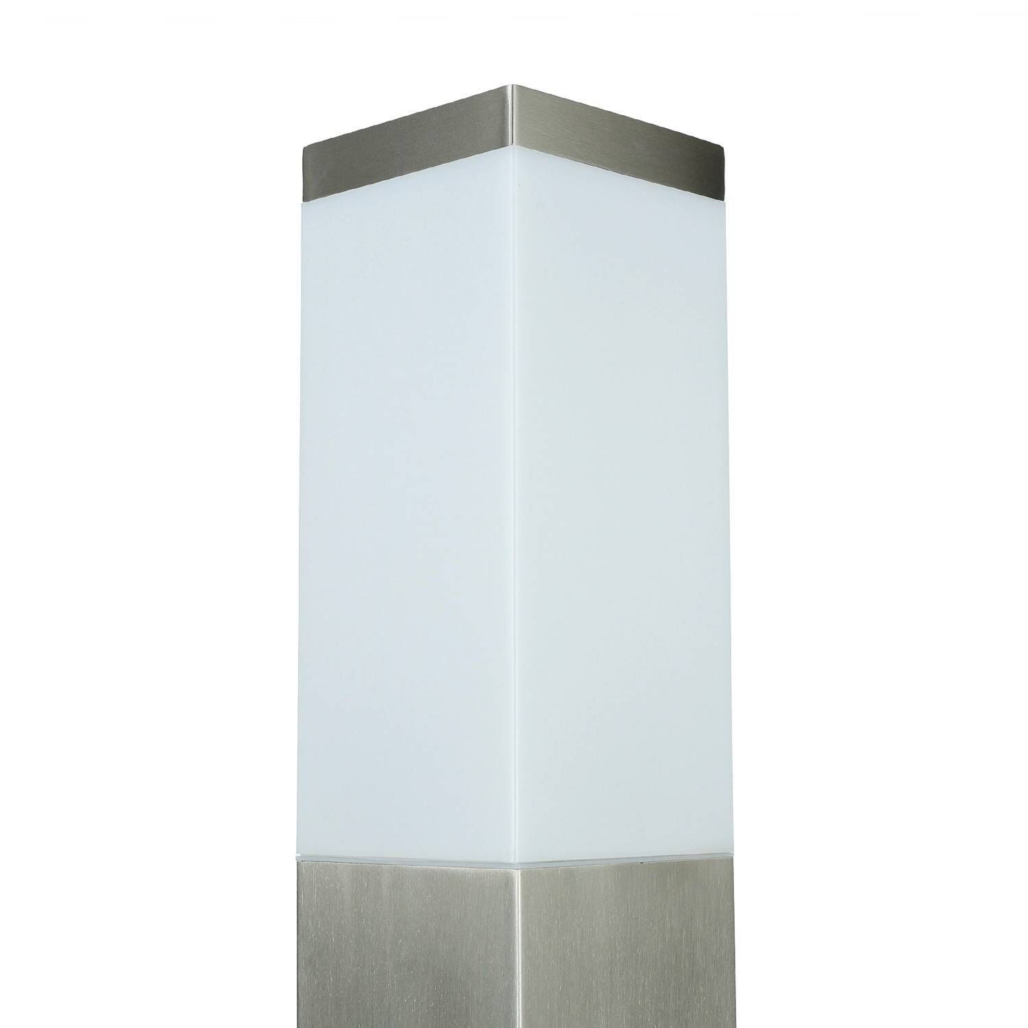 standleuchte-aussen-outdoor-terrasse-weg-garten--poller-blendarm-edelstahl-e27-grau-01 Aussenleuchte, Wandleuchte, Standleuchte, Metalloberfläche, weißes Glas