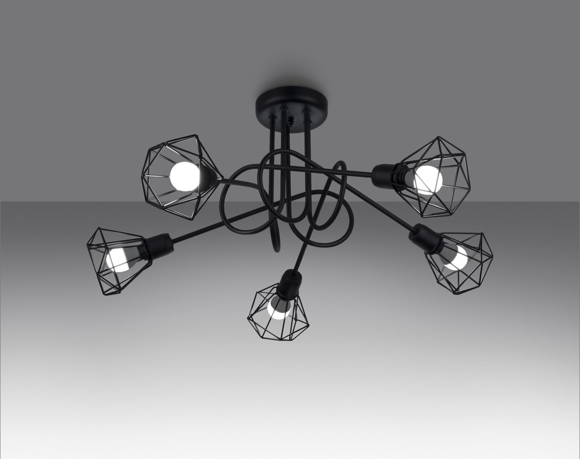 Plafonnier métal 58 cm de large Abat-jour filaire noir